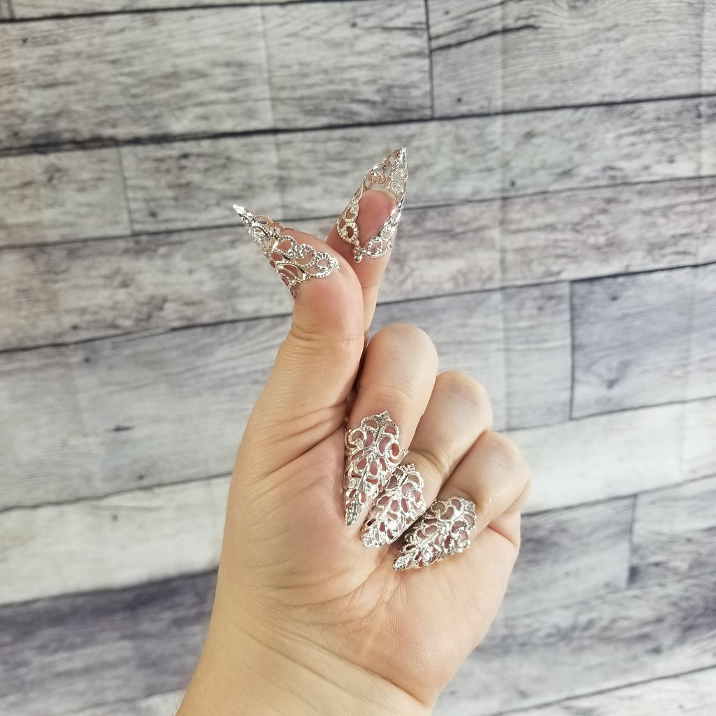 Silver Nail Claws - Filigree Claw Nail Armor - Witchy Gifts - Handmade Nails