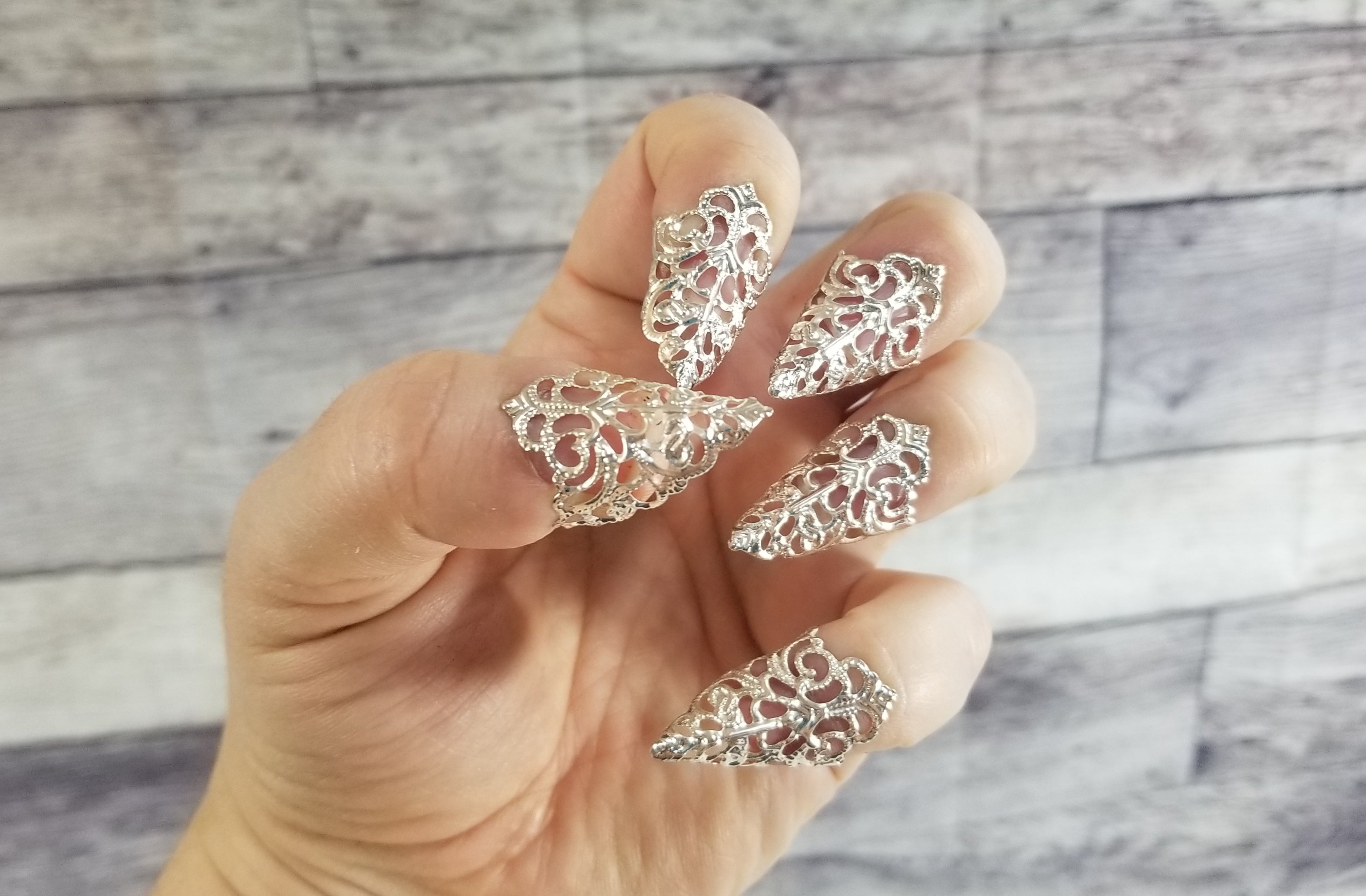 Silver Nail Claws - Filigree Claw Nail Armor - Witchy Gifts - Handmade Nails