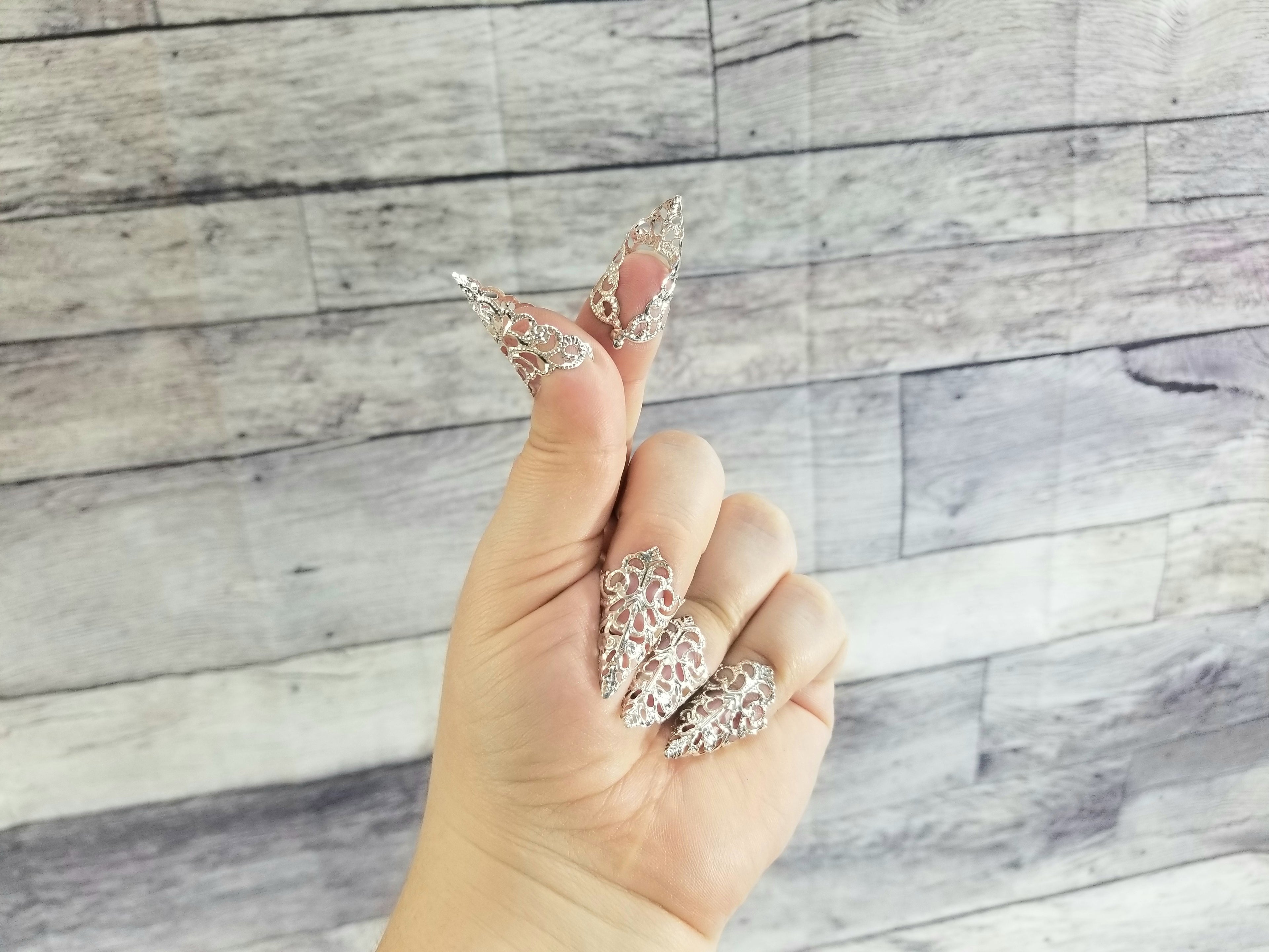Silver Nail Claws - Filigree Claw Nail Armor - Witchy Gifts - Handmade Nails
