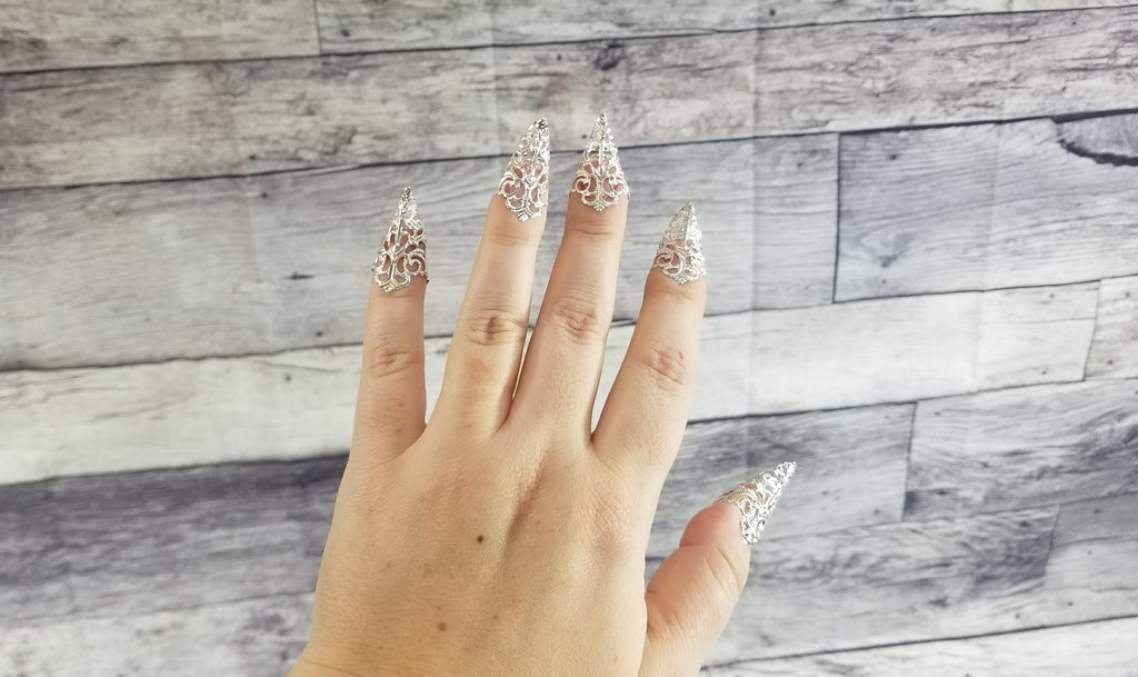 Silver Nail Claws - Filigree Claw Nail Armor - Witchy Gifts - Handmade Nails