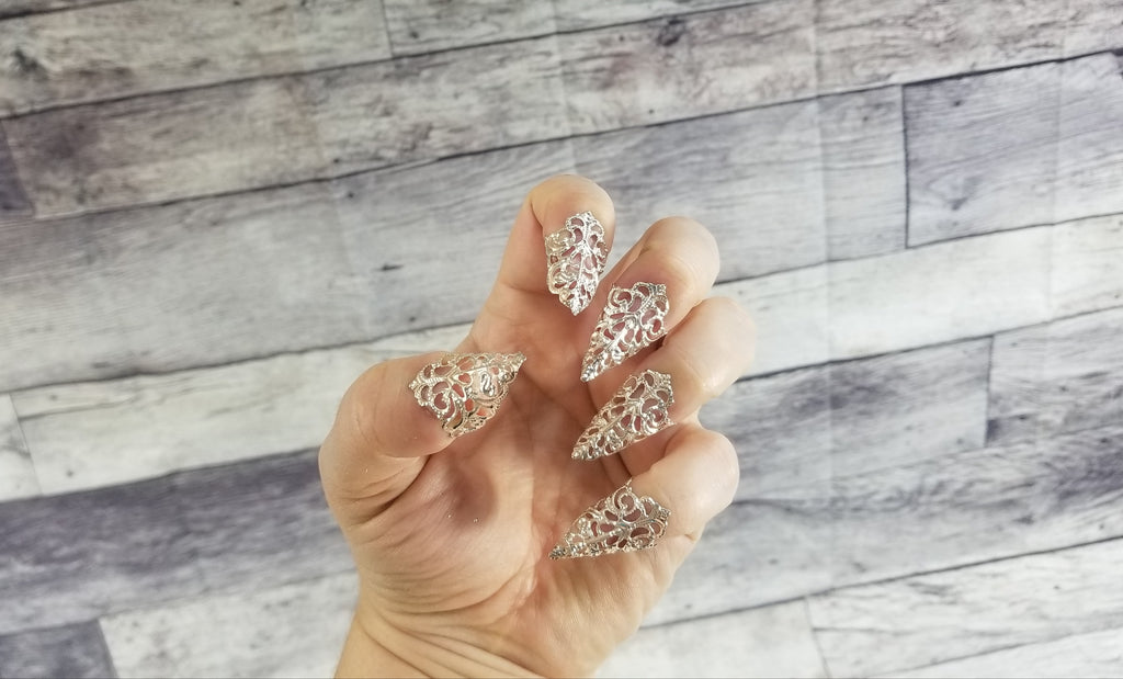 Silver Nail Claws - Filigree Claw Nail Armor - Witchy Gifts - Handmade Nails