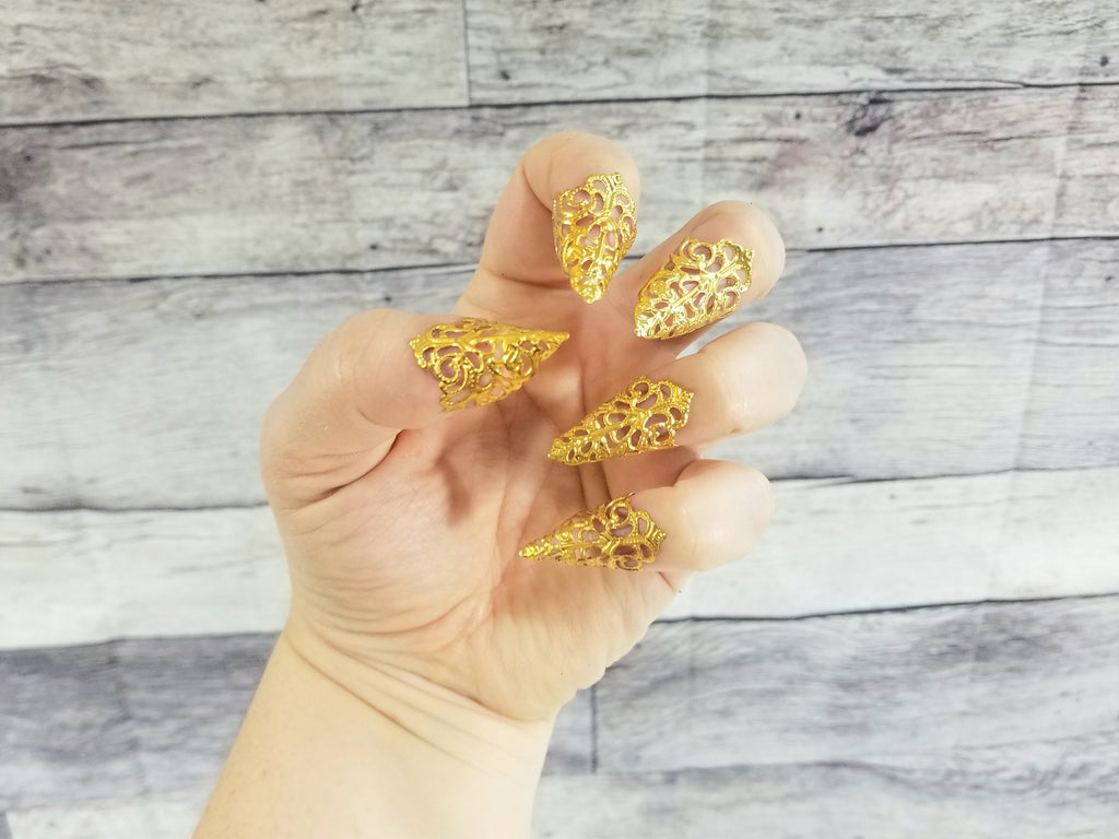 Gold Nail Claws - Filigree Claw Nail Armor - Witchy Gifts - Handmade Nails