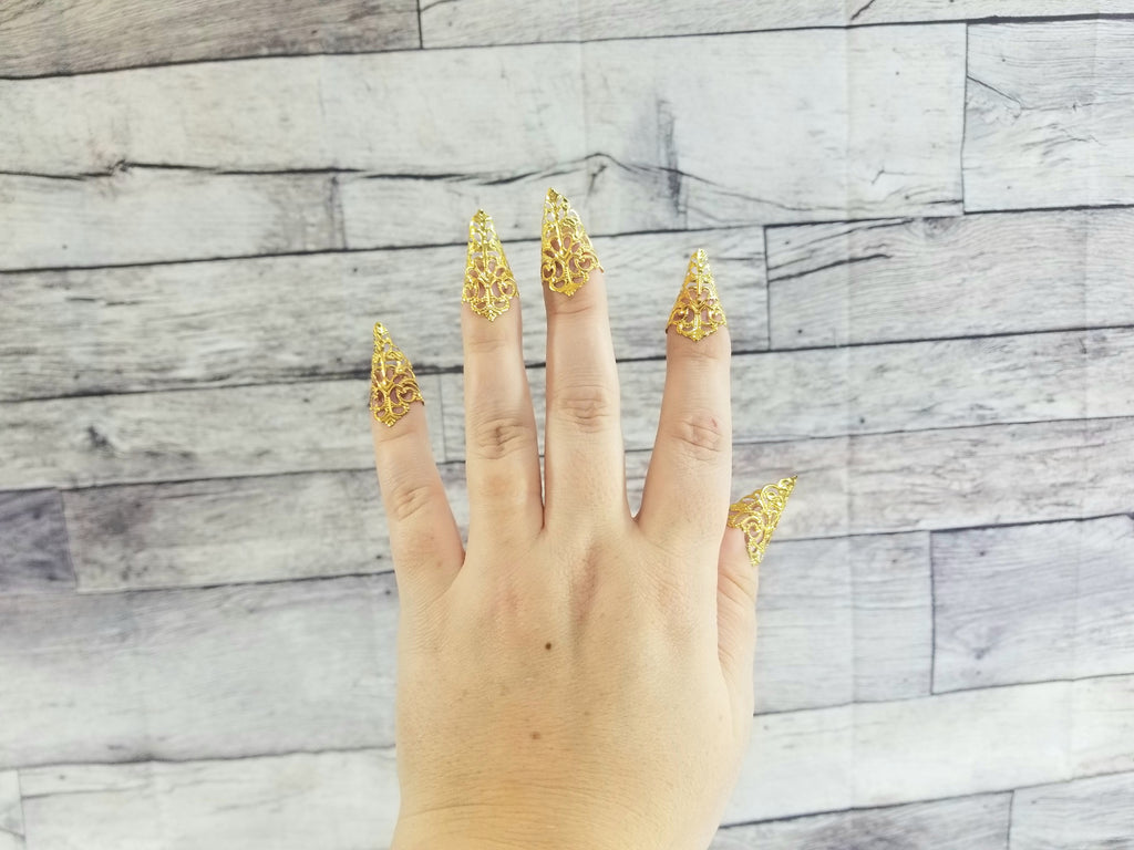 Gold Nail Claws - Filigree Claw Nail Armor - Witchy Gifts - Handmade Nails