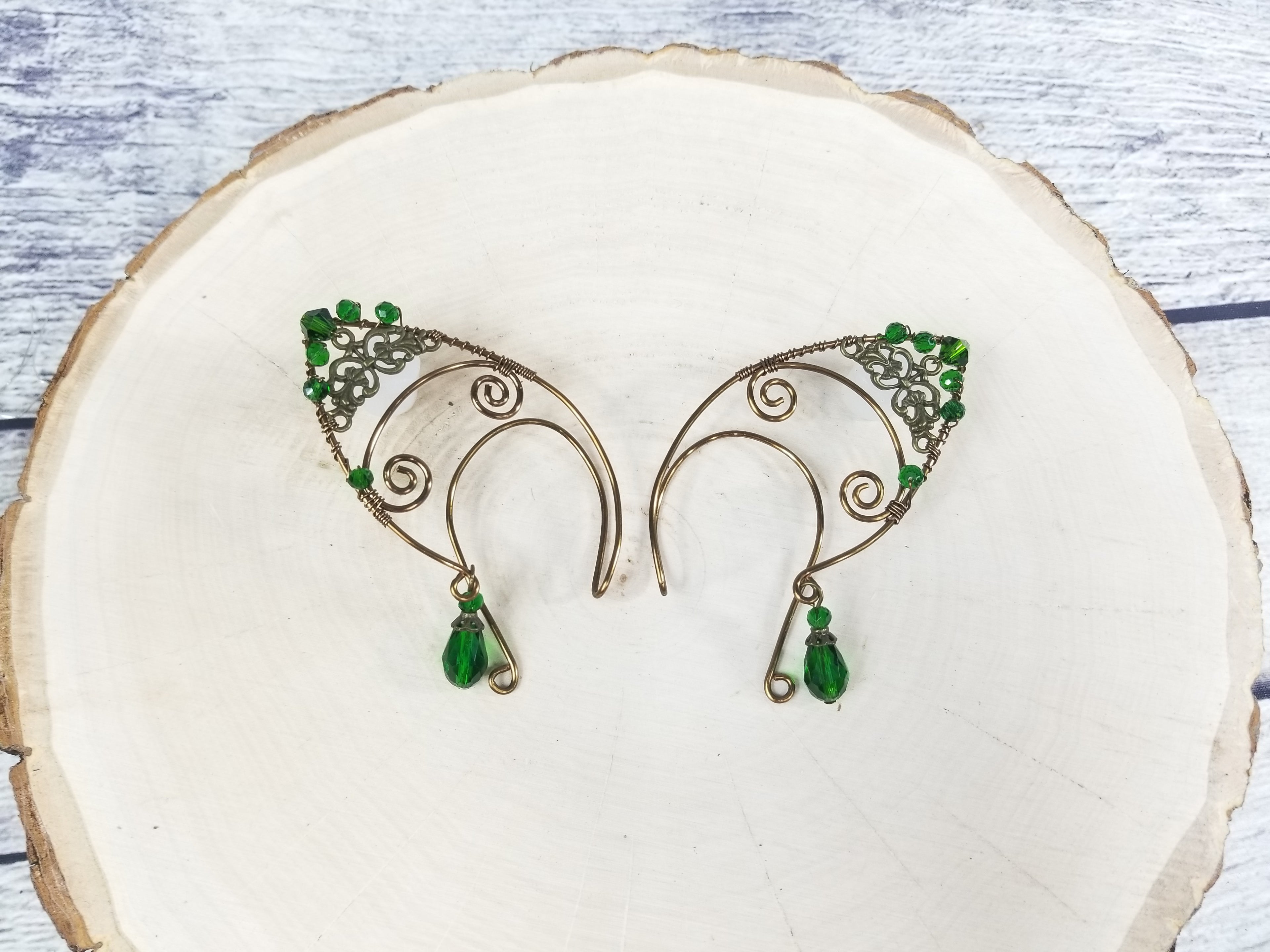 Bronze Jeweled Filigree Elven Ear Cuffs - Custom Colors