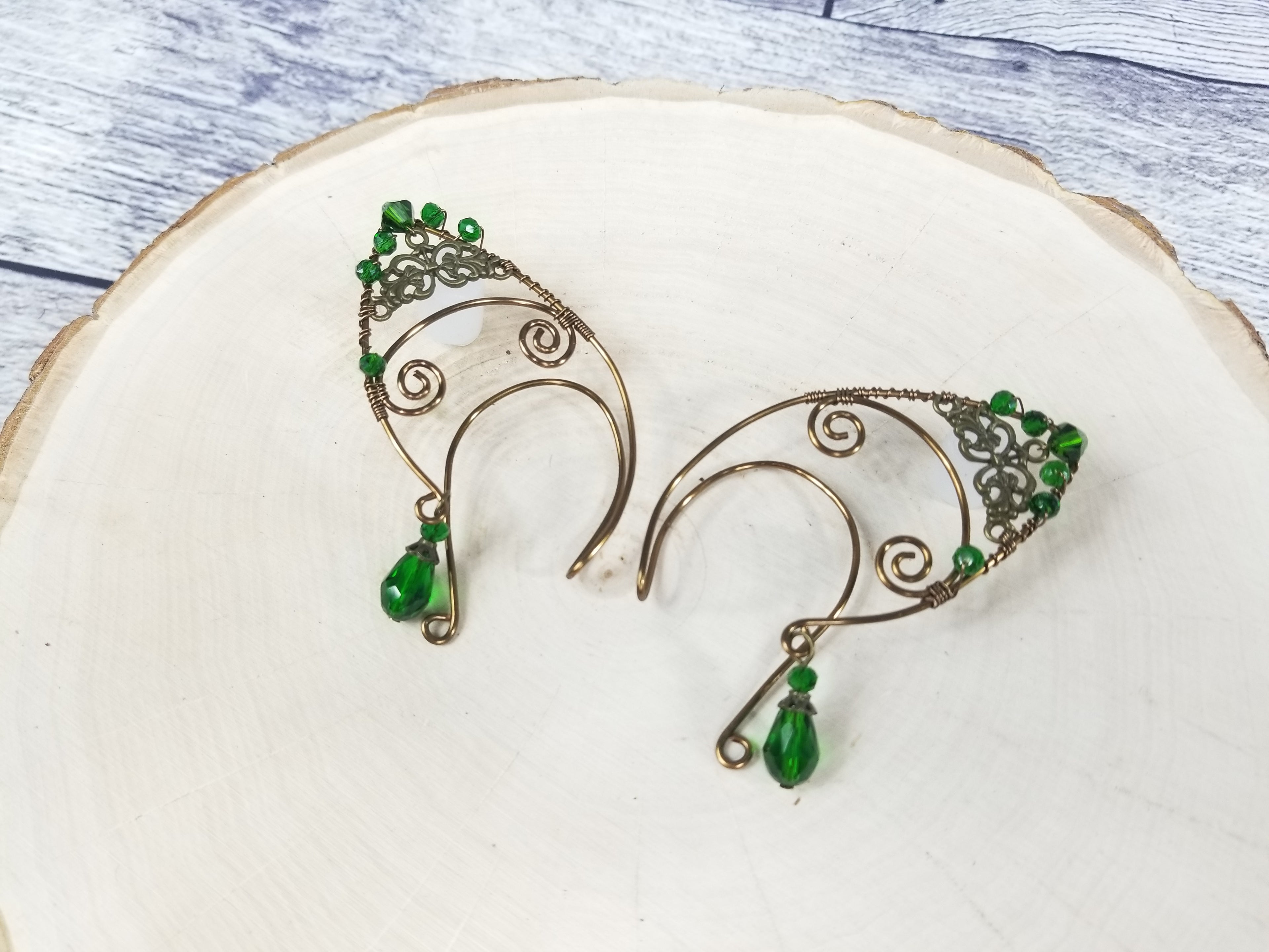 Silver Jeweled Filigree Elven Ear Cuffs - Custom Colors