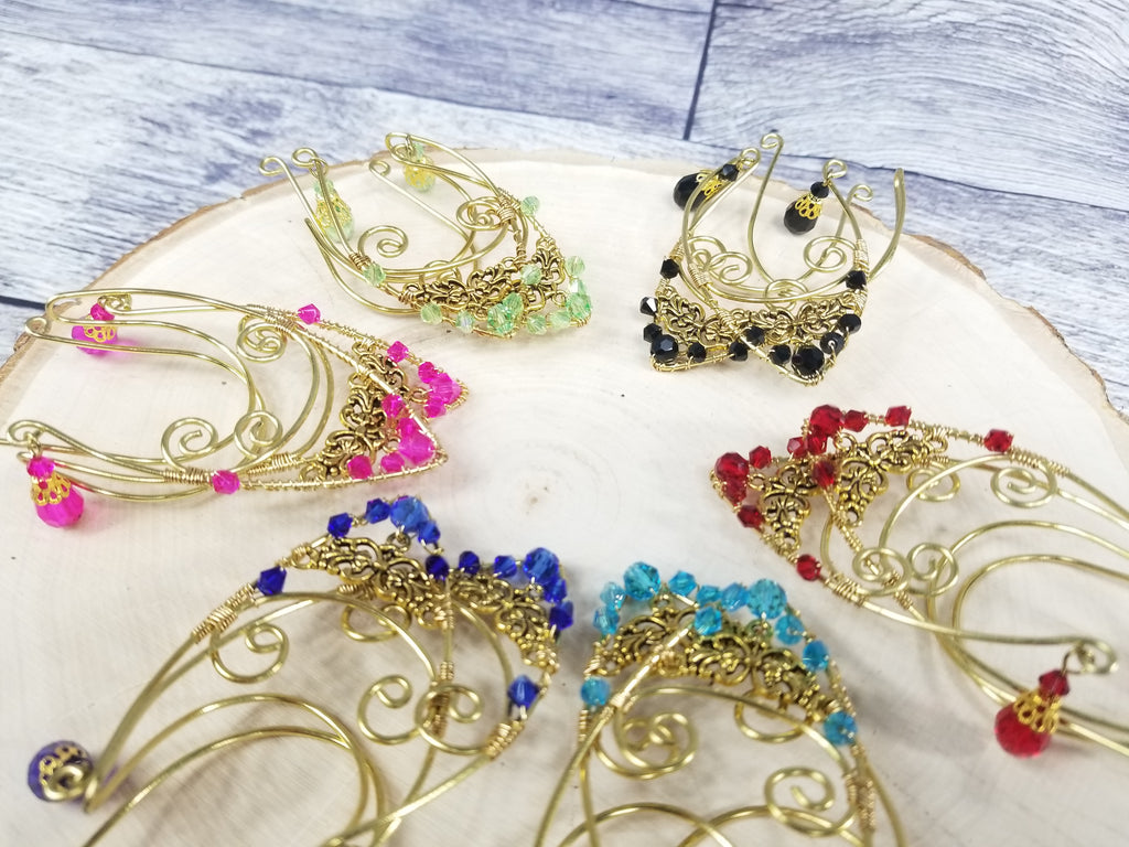 Gold Jeweled Filigree Elven Ear Cuffs - Custom Colors (Copy)