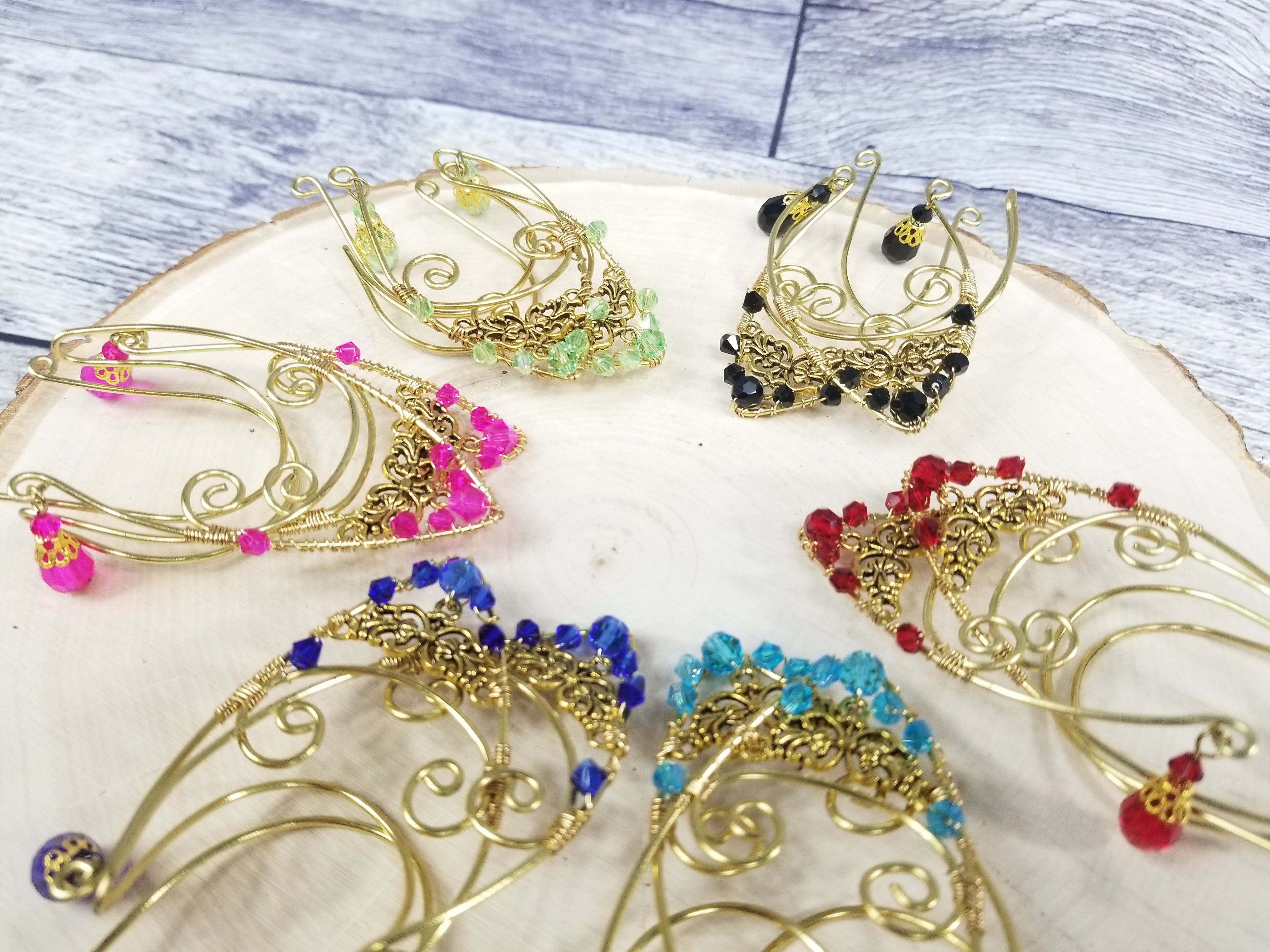 Gold Jeweled Filigree Elven Ear Cuffs - Custom Colors (Copy)