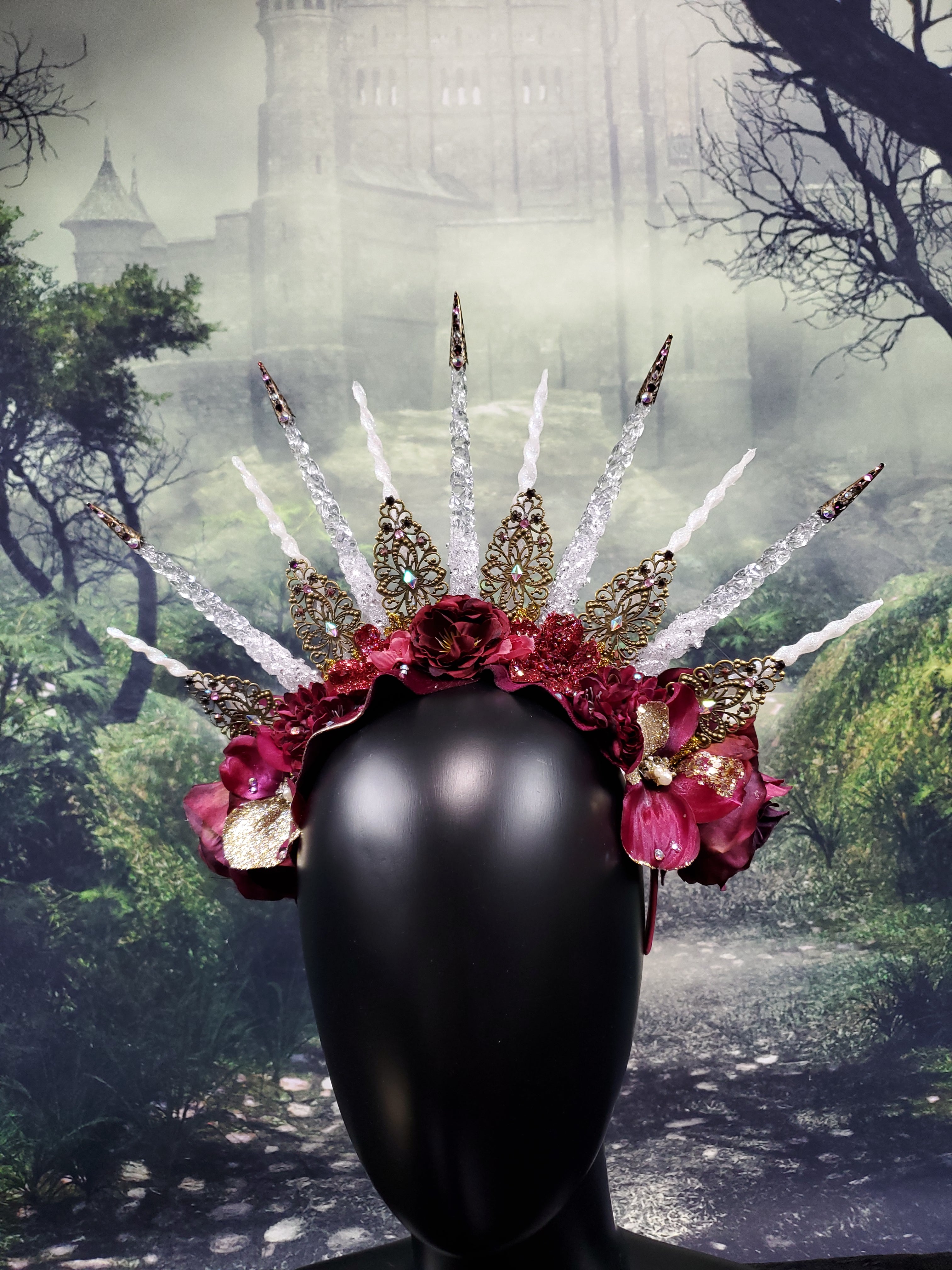 Rhiannon Headpiece - A spiked filigree and floral Halo