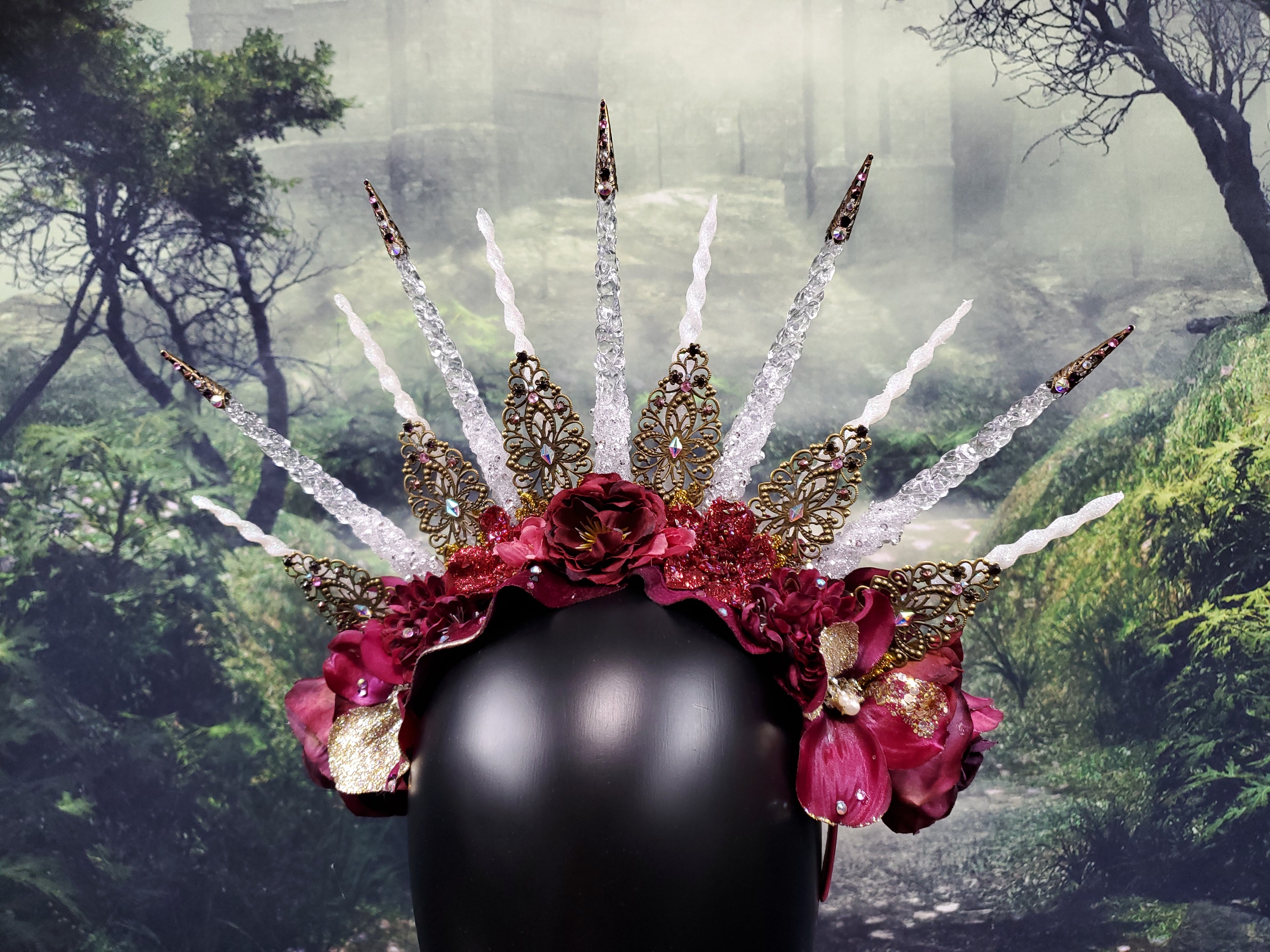 Rhiannon Headpiece - A spiked filigree and floral Halo