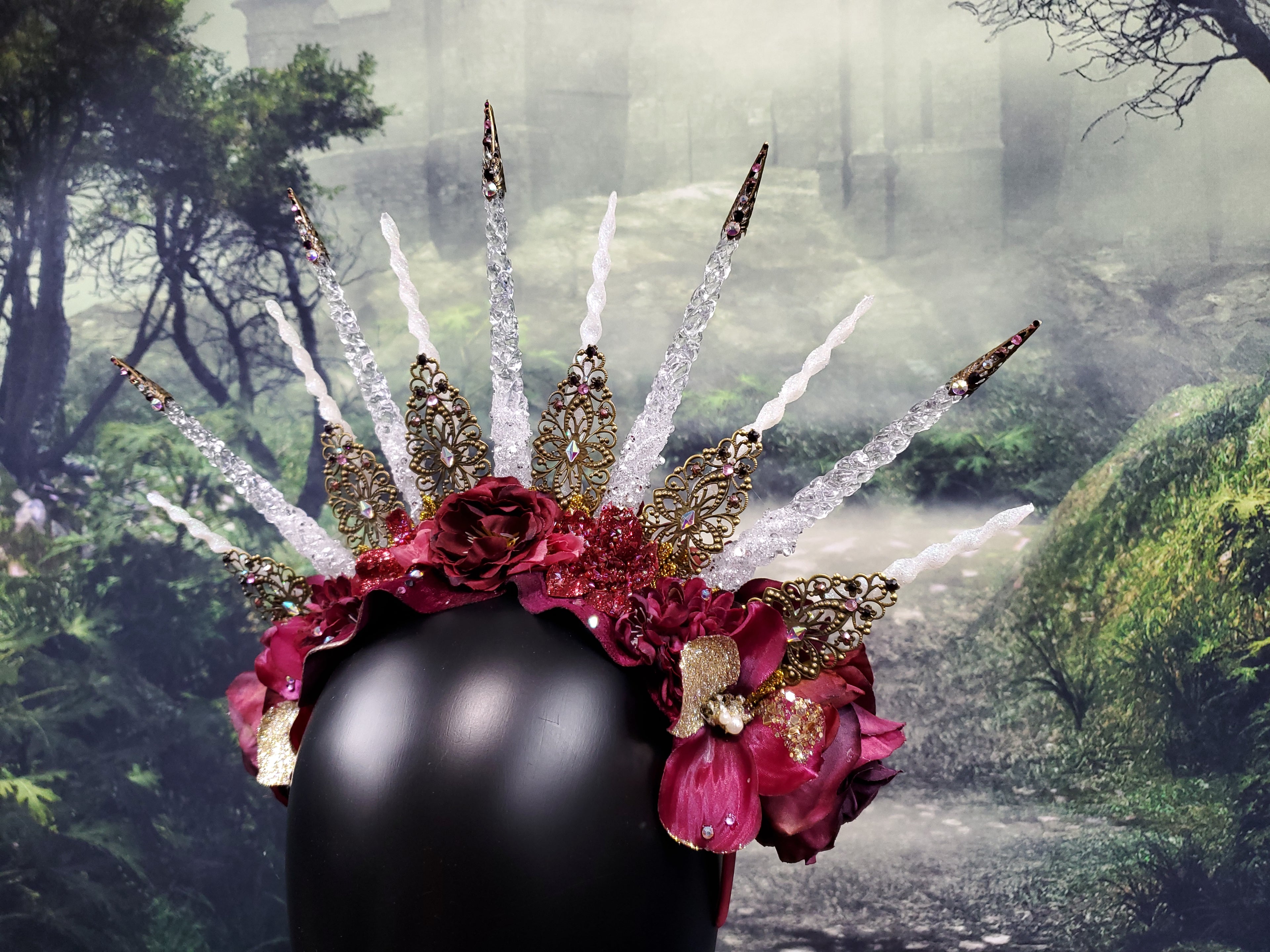 Rhiannon Headpiece - A spiked filigree and floral Halo