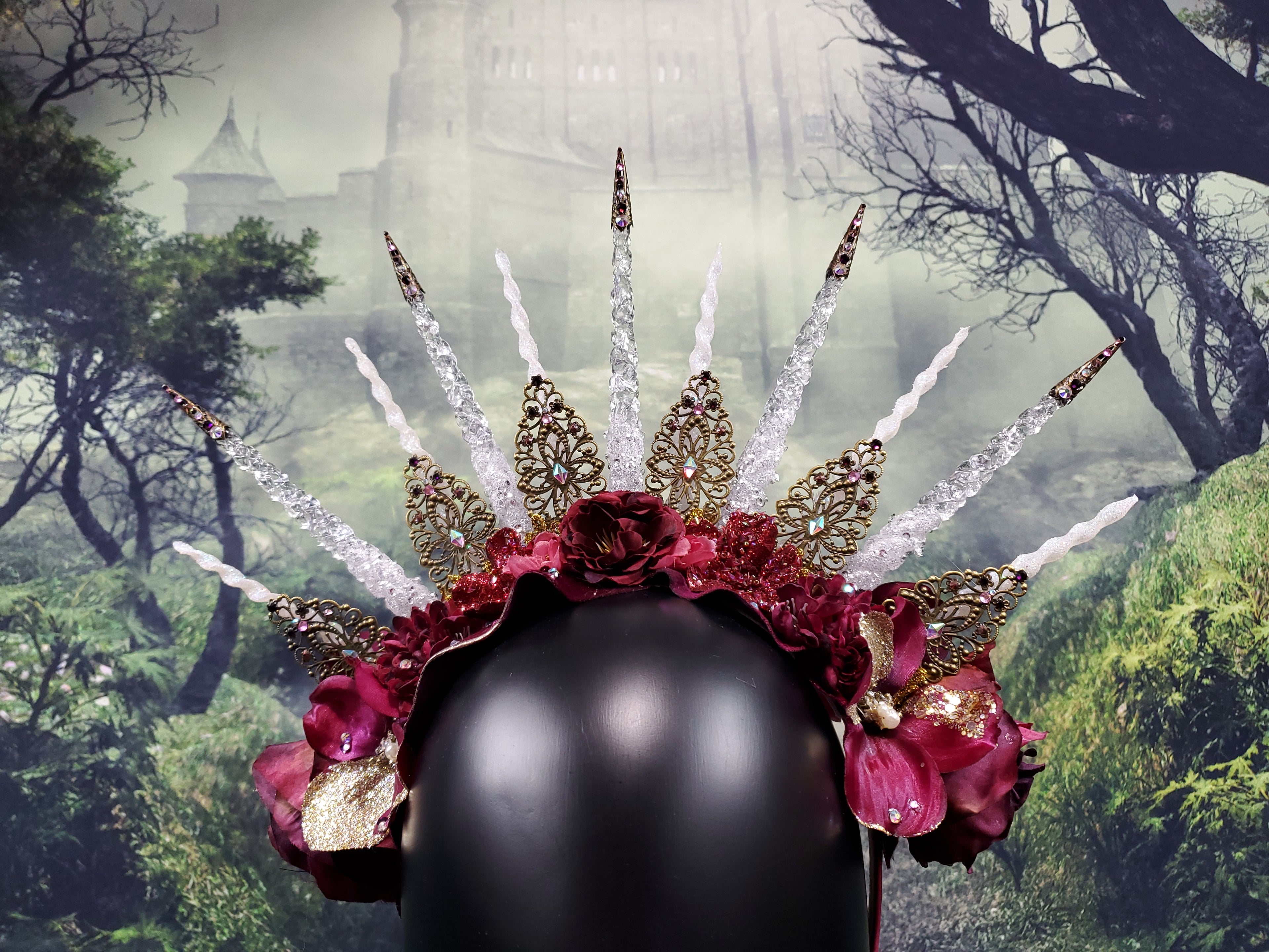 Rhiannon Headpiece - A spiked filigree and floral Halo