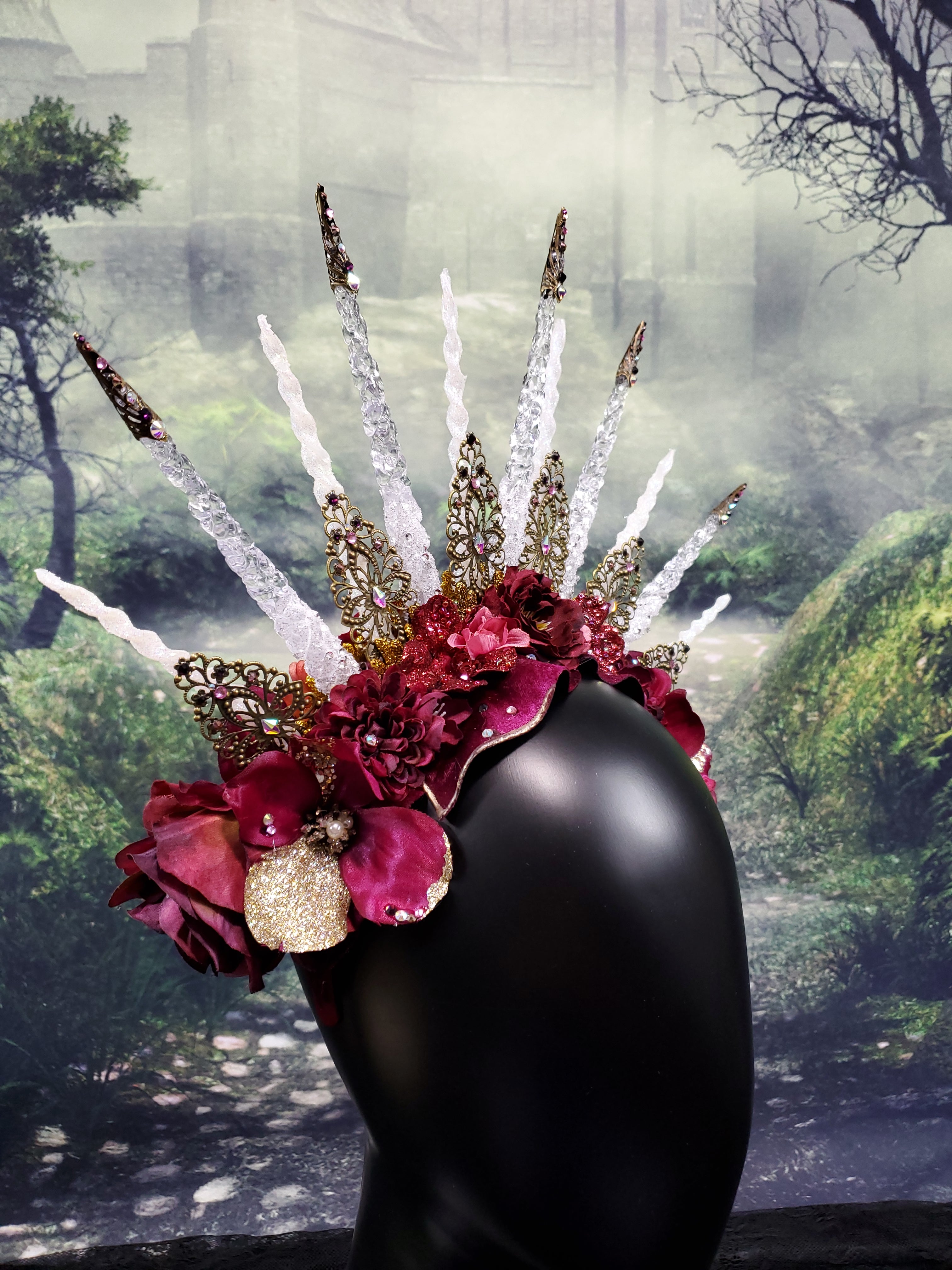 Rhiannon Headpiece - A spiked filigree and floral Halo