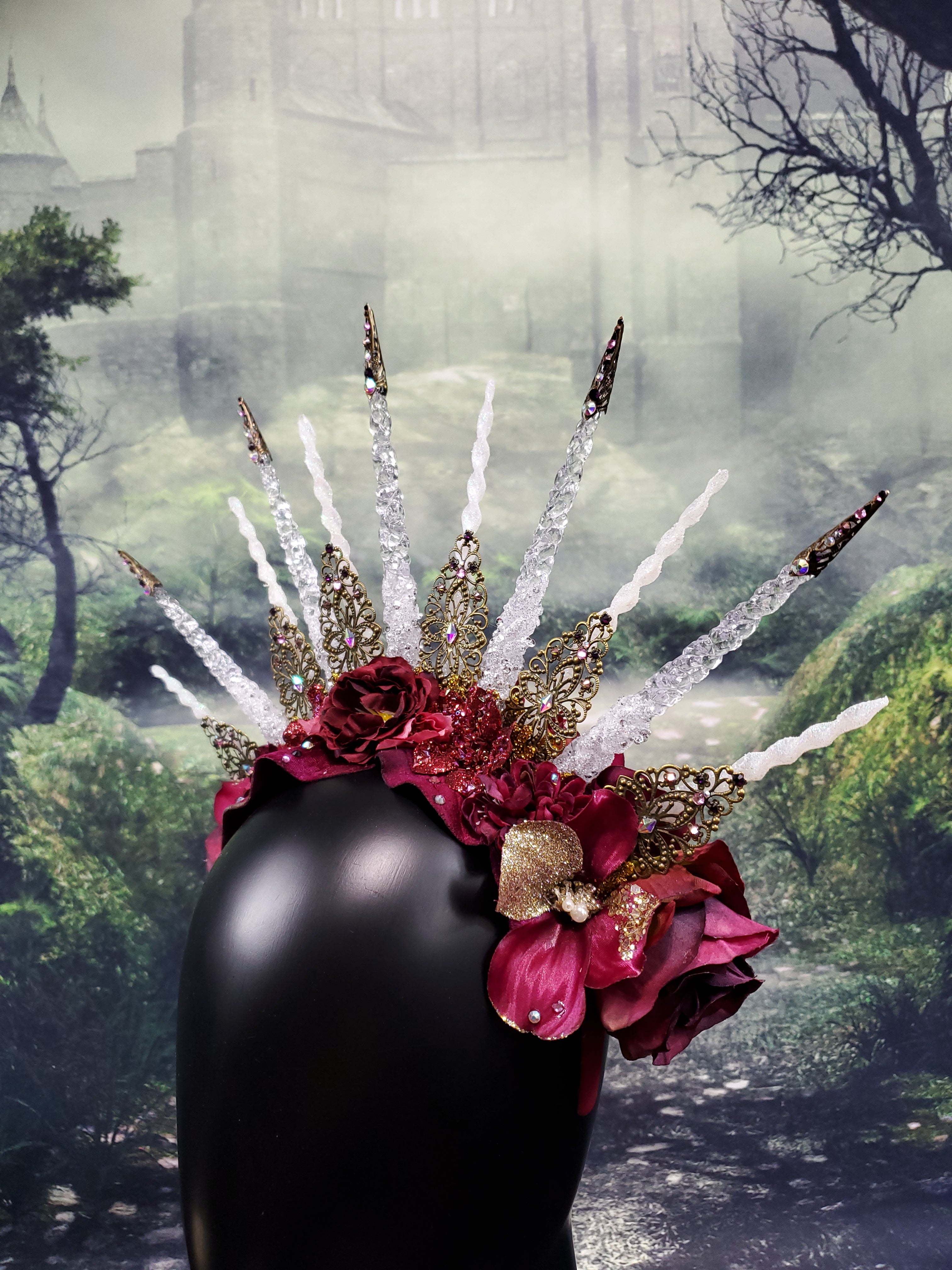 Rhiannon Headpiece - A spiked filigree and floral Halo