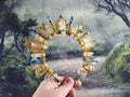 Blue and White Burst - Gold Sunburst Filigree Crystal Crown Tiara