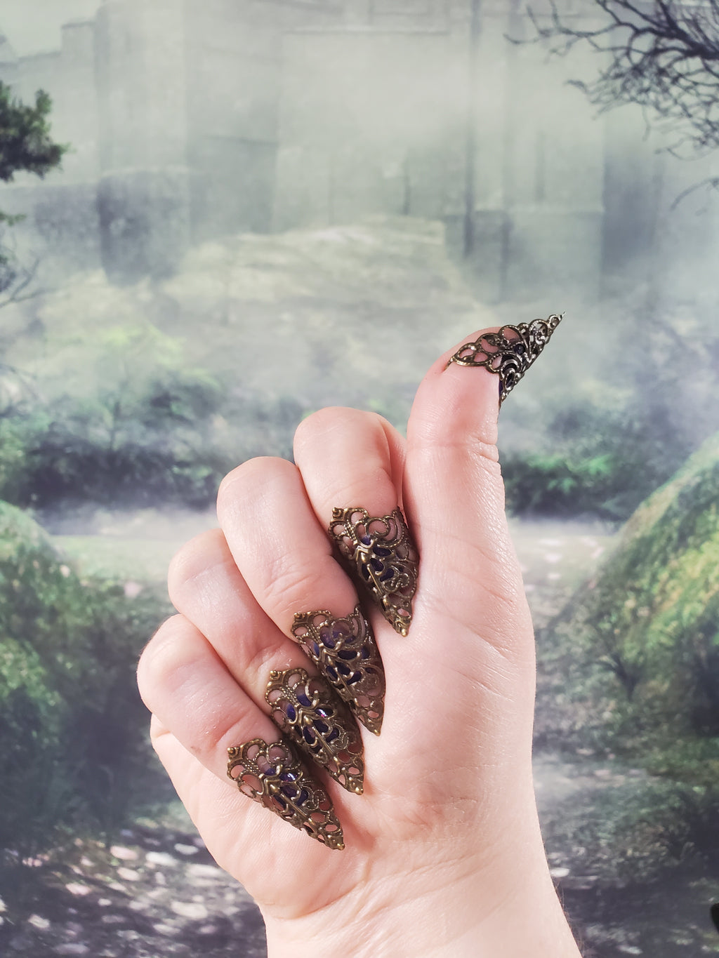 Bronze Nail Claws - Filigree Claw Nail Armor - Witchy Gifts - Handmade Nails