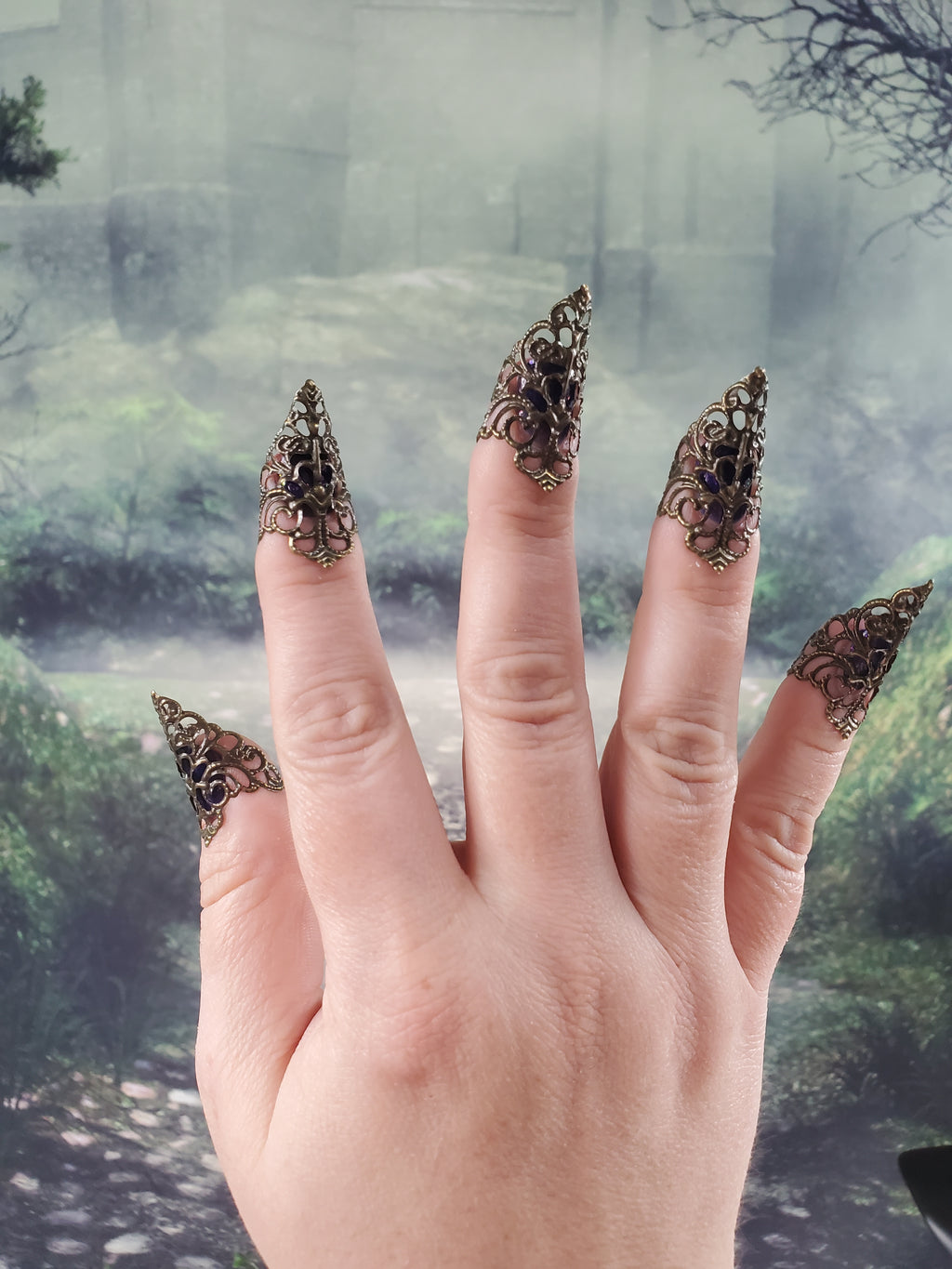 Bronze Nail Claws - Filigree Claw Nail Armor - Witchy Gifts - Handmade Nails
