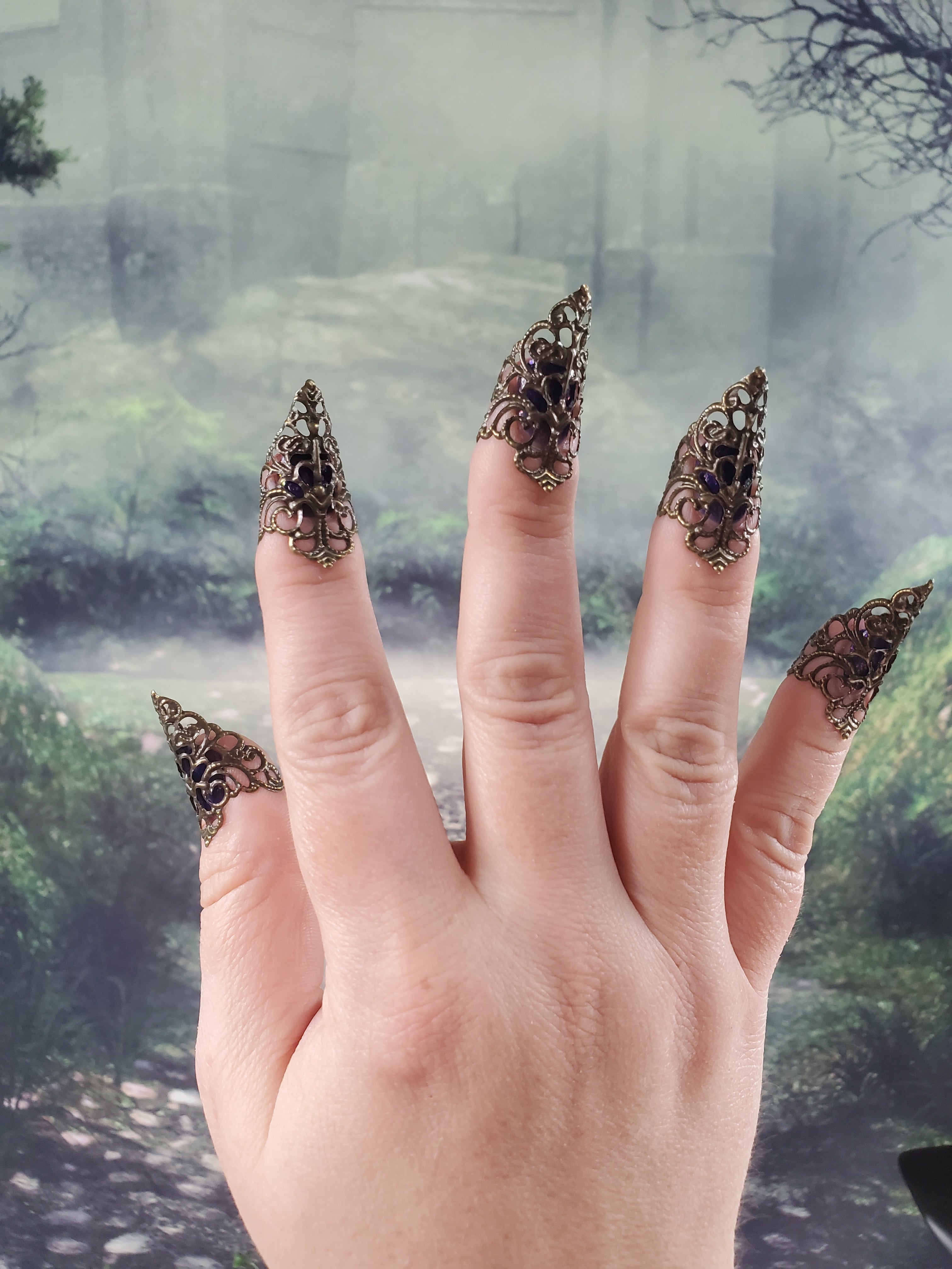Bronze Nail Claws - Filigree Claw Nail Armor - Witchy Gifts - Handmade Nails