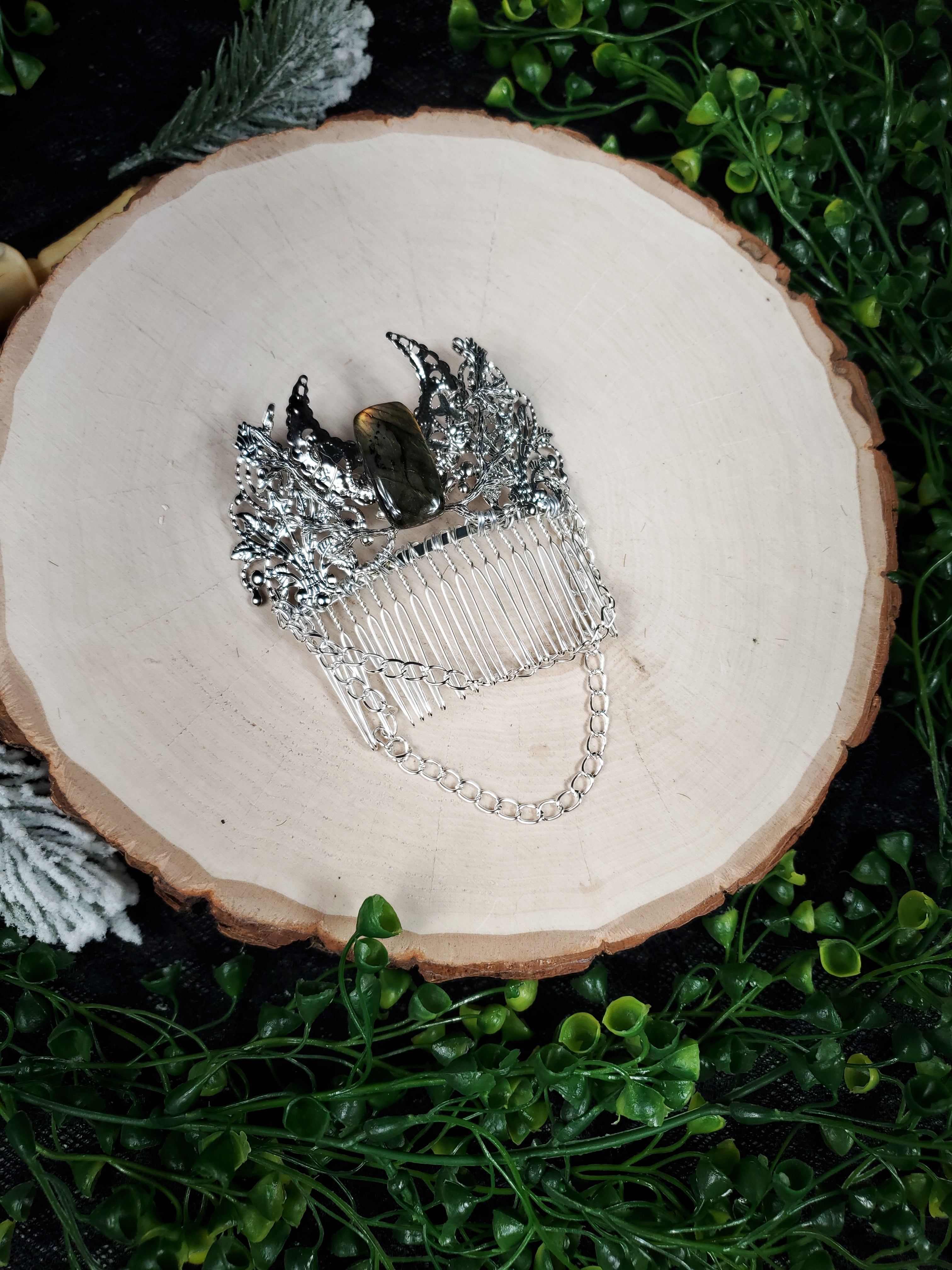 Crescent Moon and Chain Hair Comb