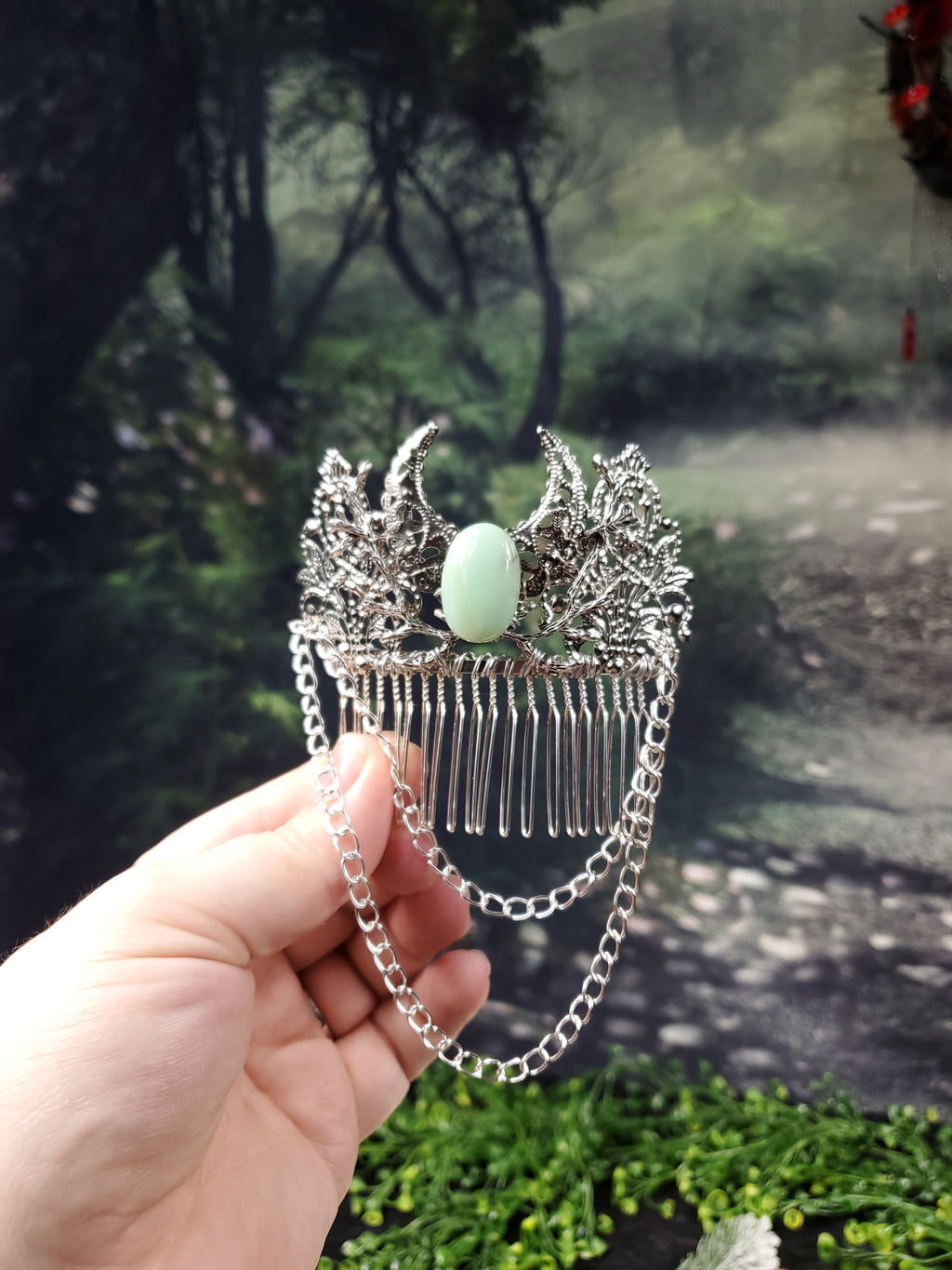 Crescent Moon and Chain Hair Comb