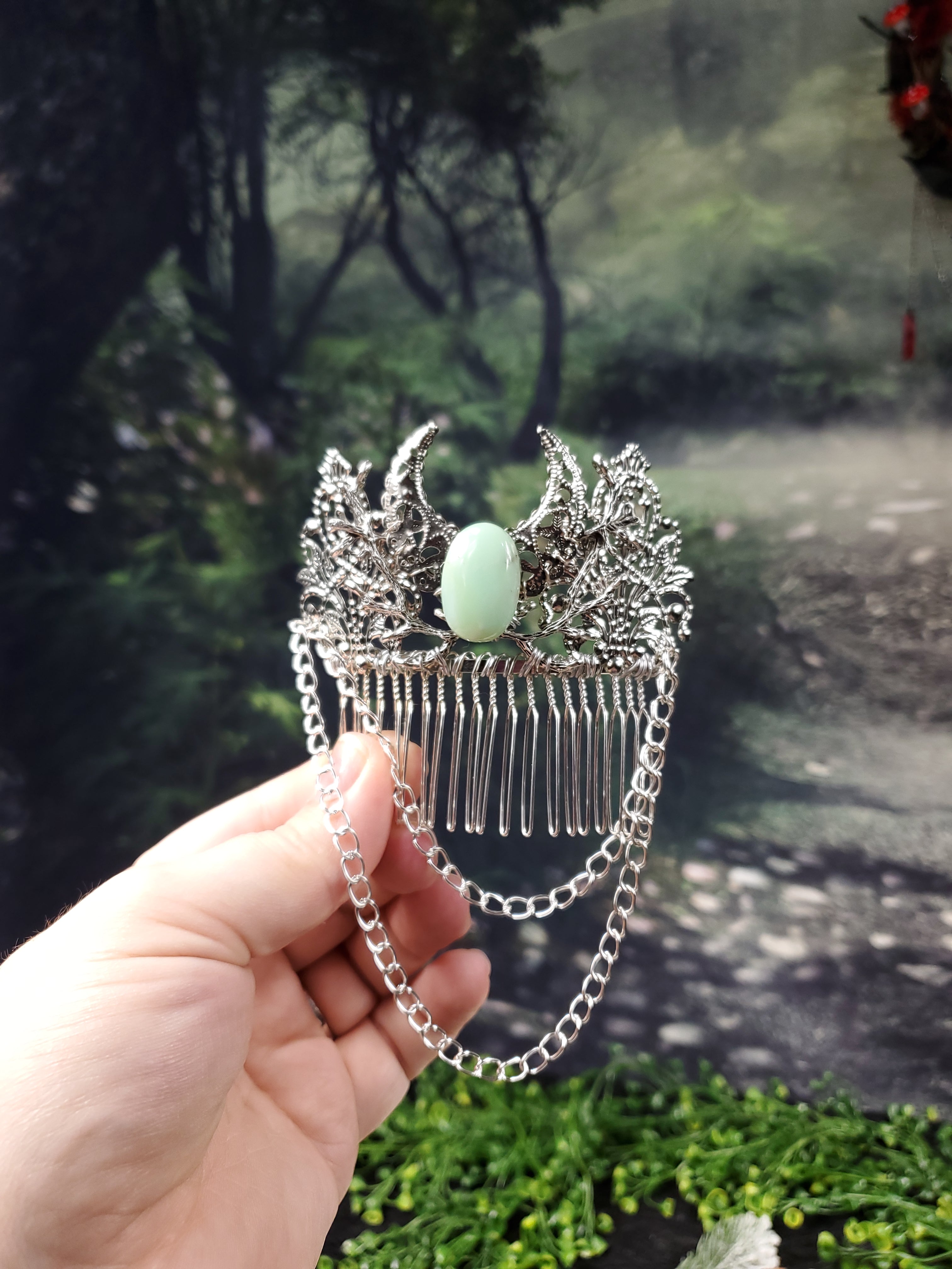 Crescent Moon and Chain Hair Comb
