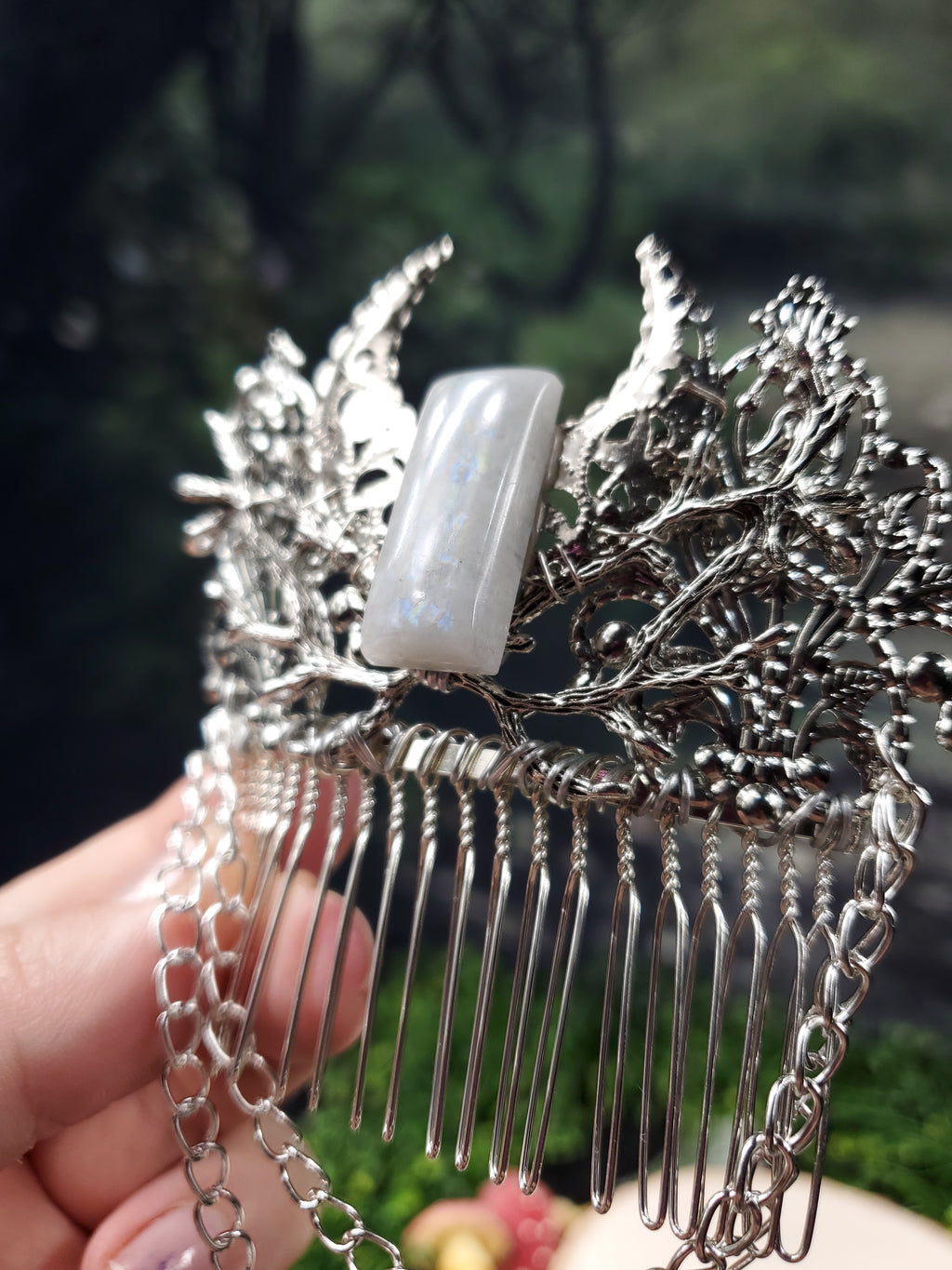 Crescent Moon and Chain Hair Comb