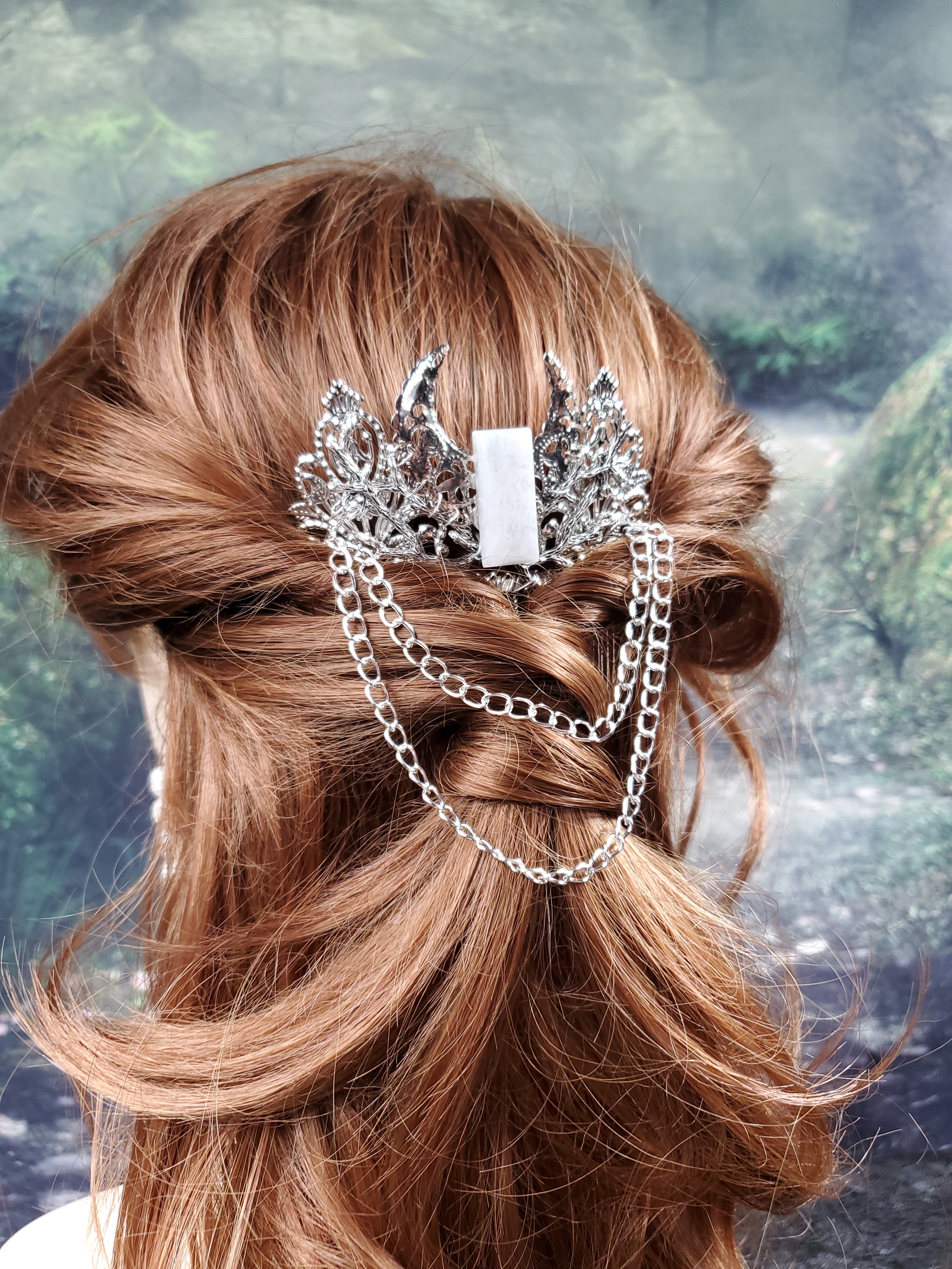 Crescent Moon and Chain Hair Comb