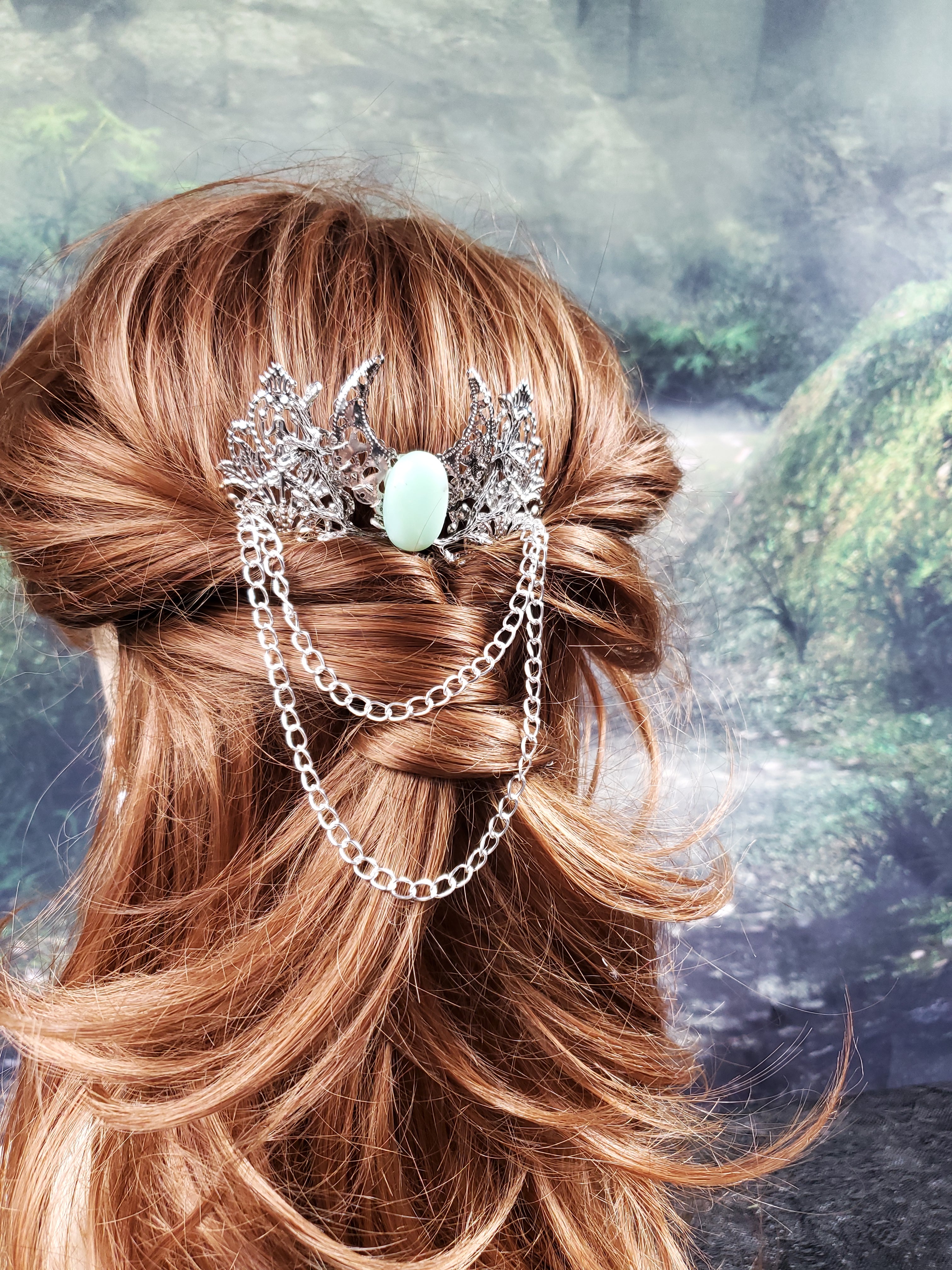 Crescent Moon and Chain Hair Comb