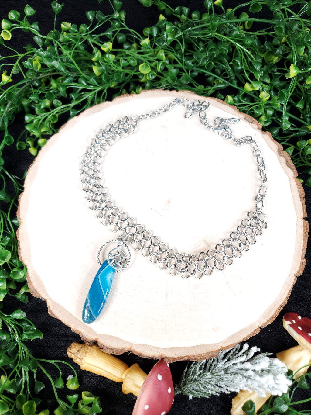 Blue Agate Chainmail Choker