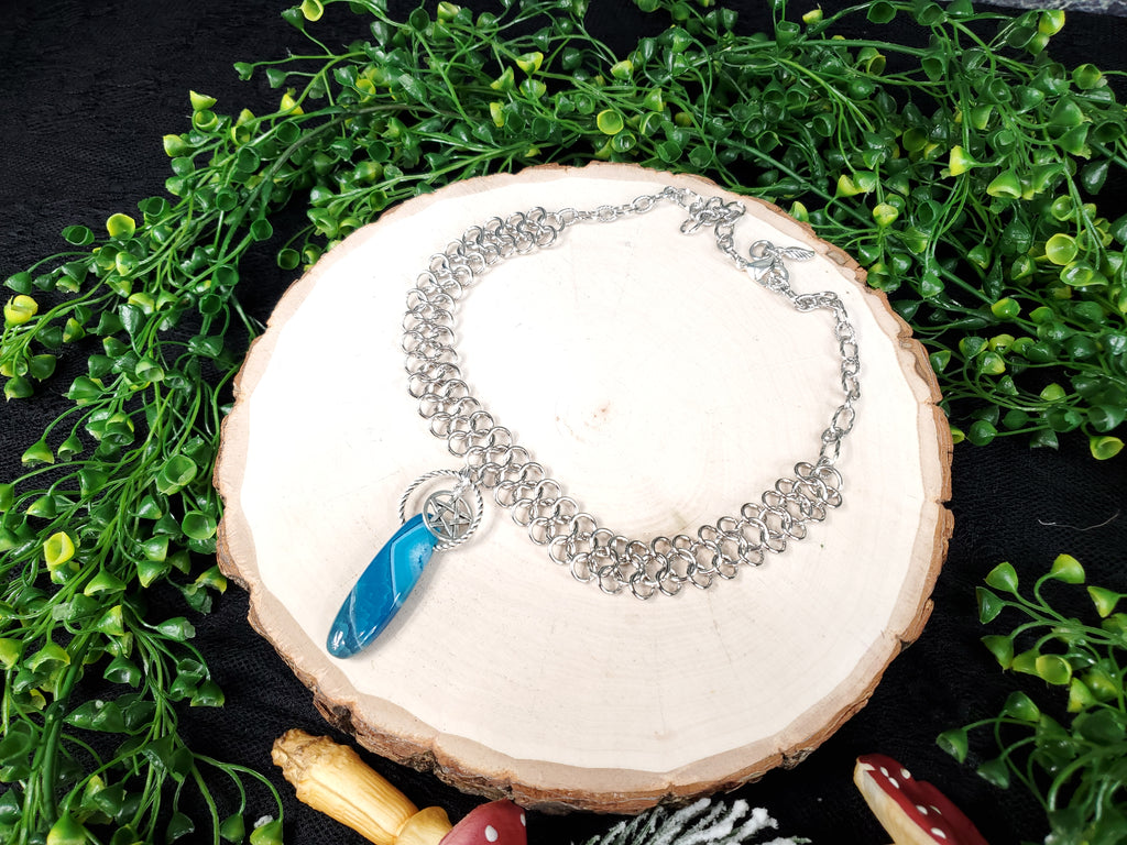 Blue Agate Chainmail Choker