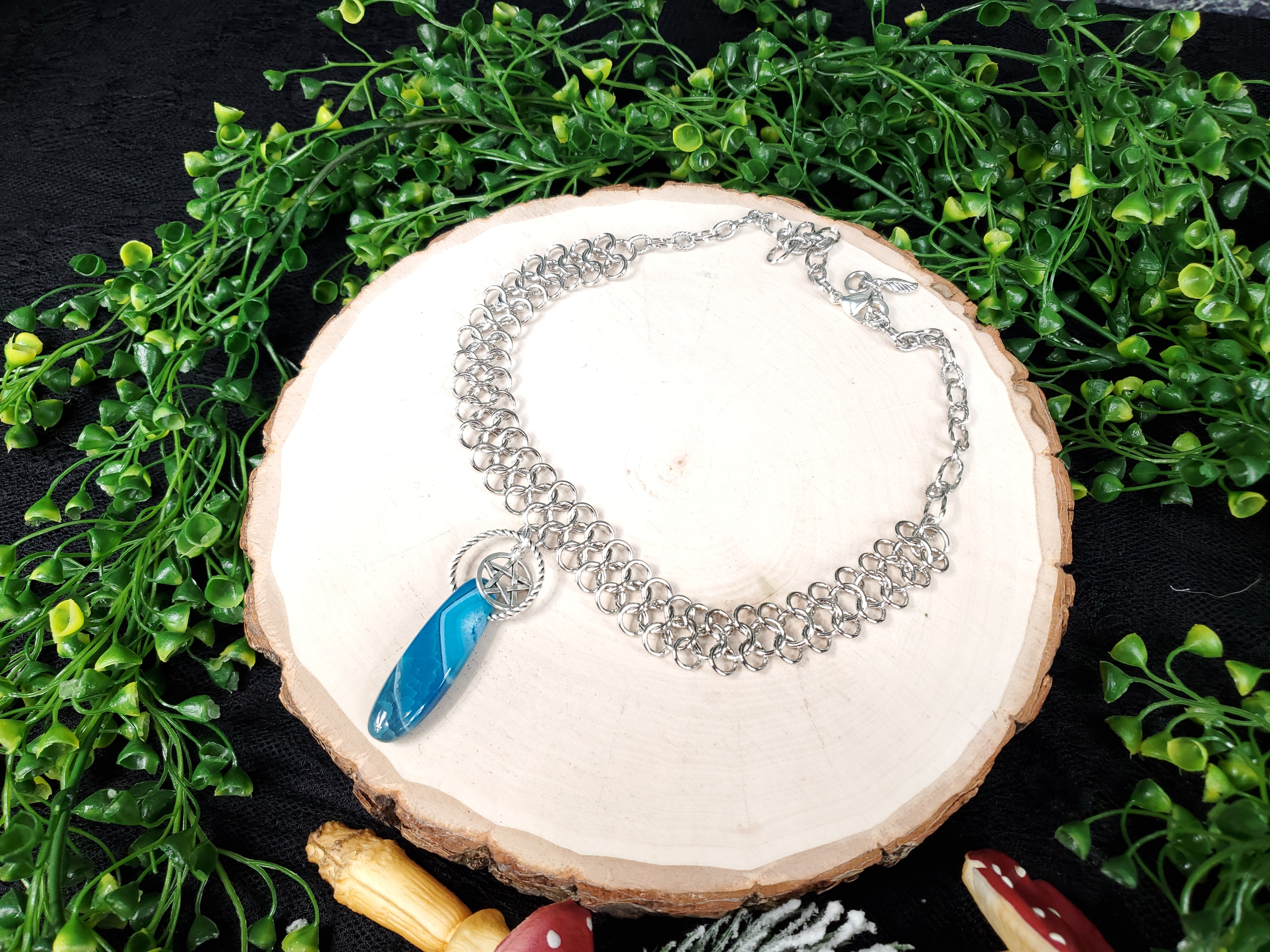 Blue Agate Chainmail Choker