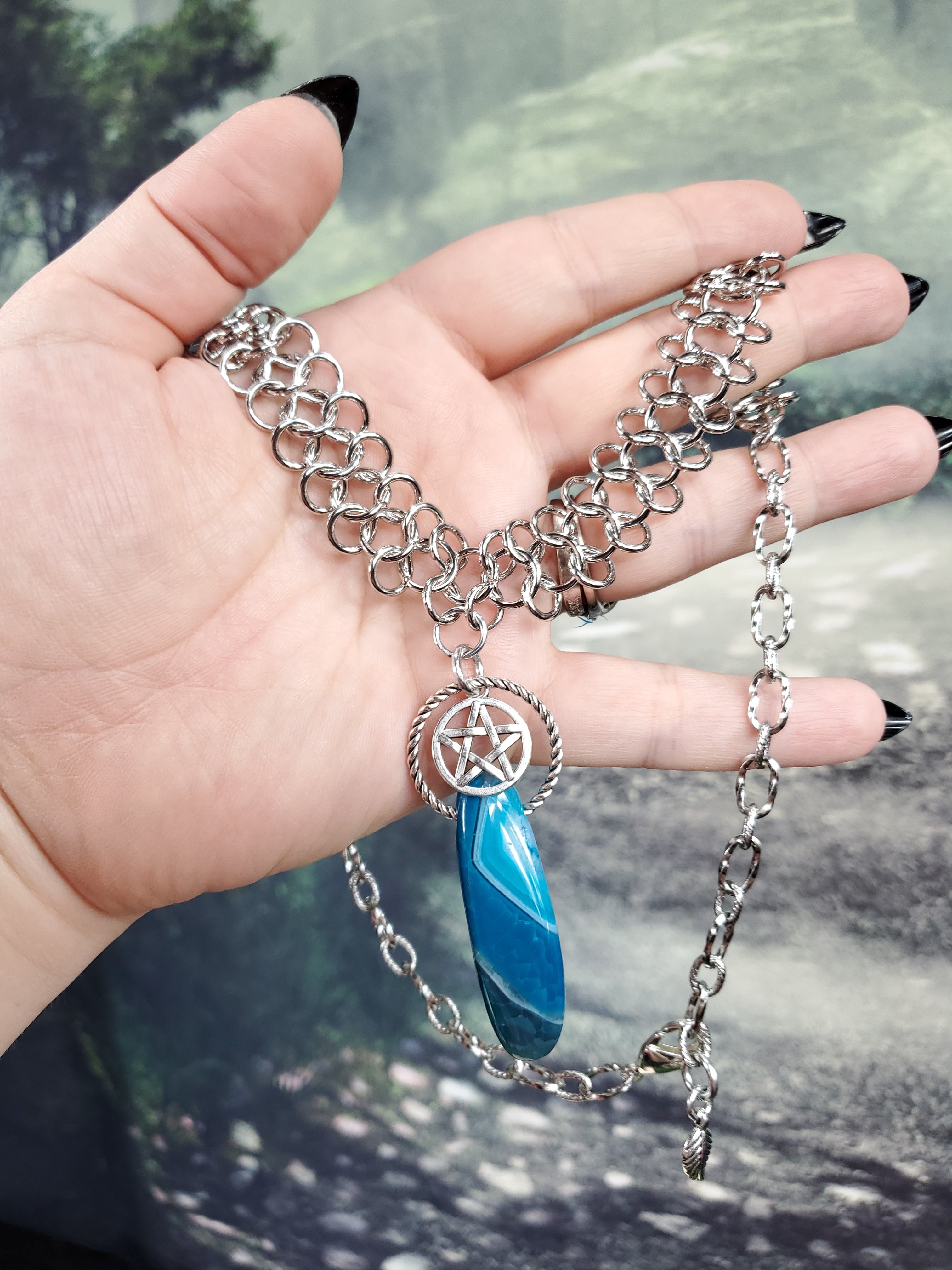Blue Agate Chainmail Choker