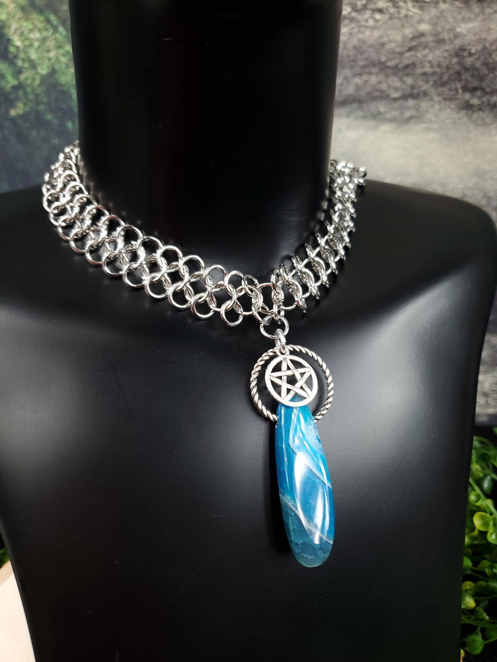 Blue Agate Chainmail Choker