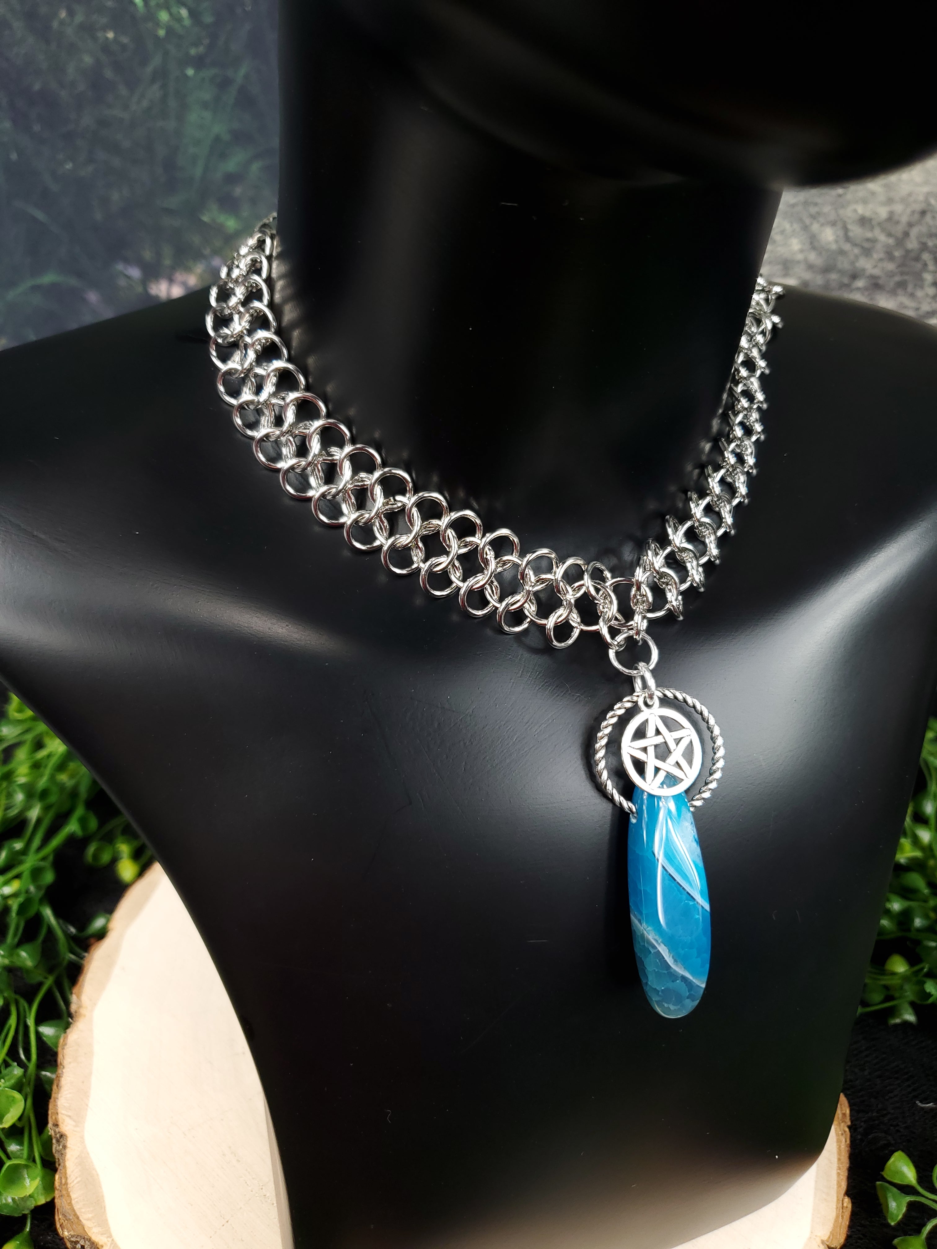 Blue Agate Chainmail Choker