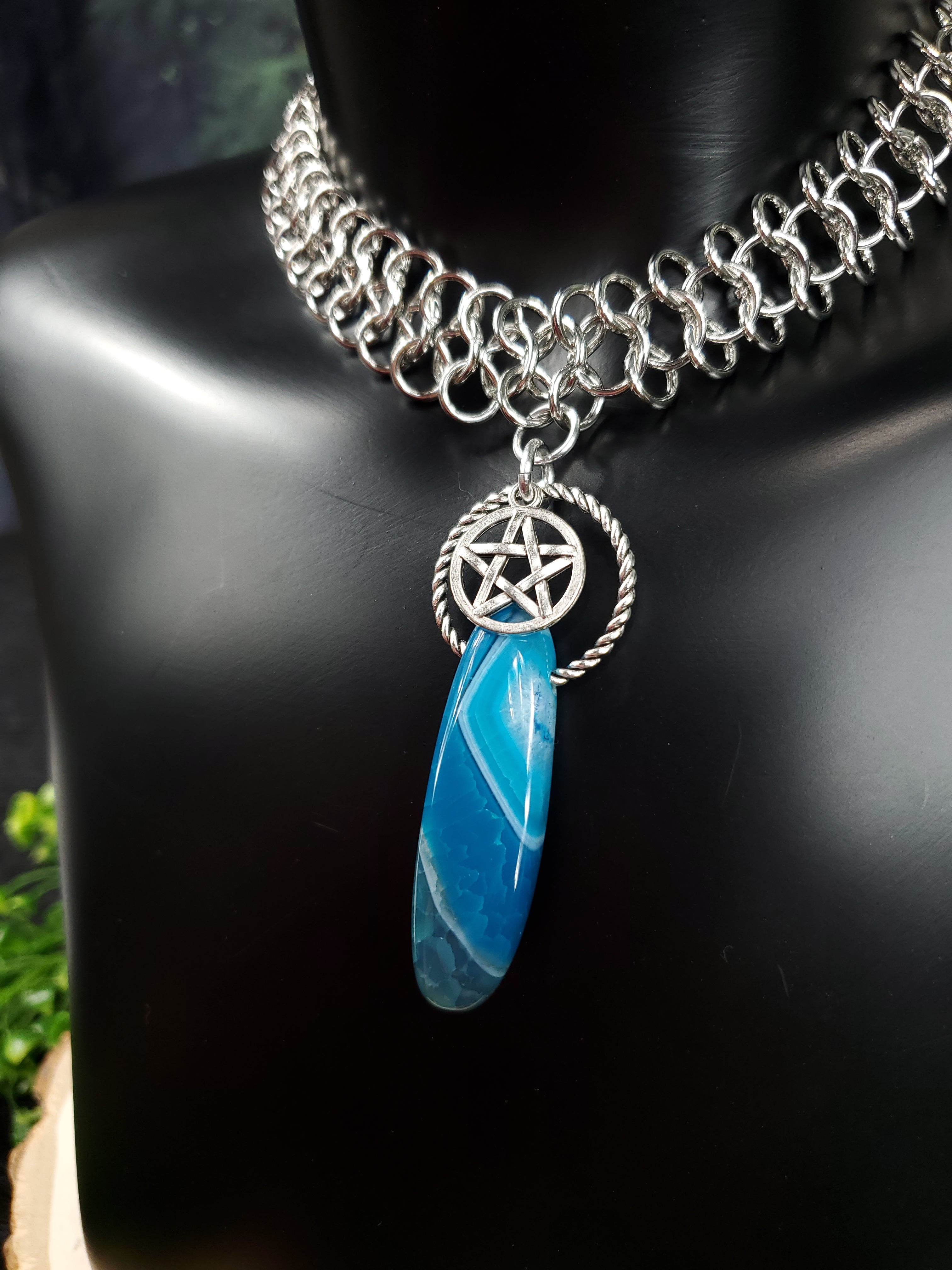 Blue Agate Chainmail Choker