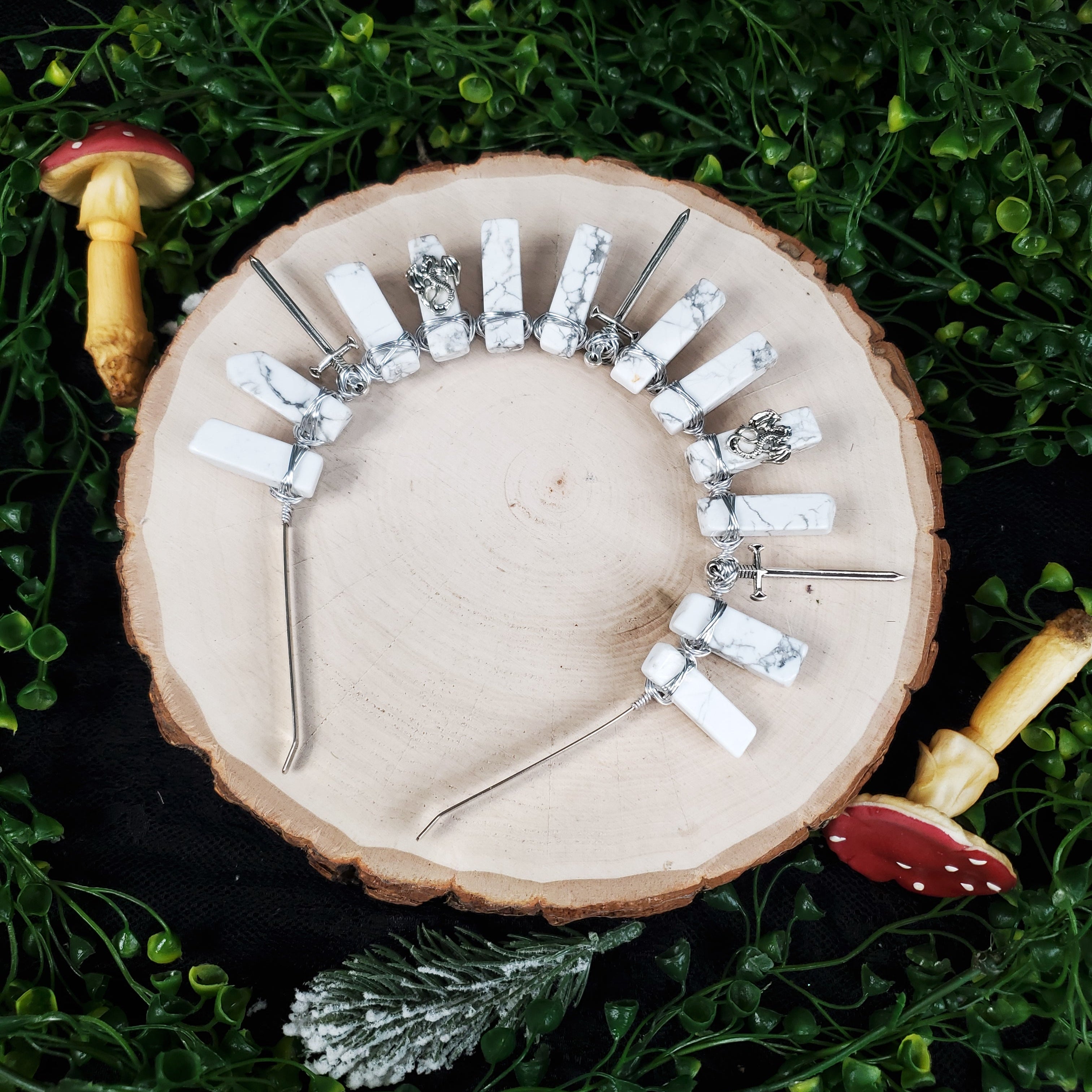 Lady Knight in Howlite - Crystal Halo Crown