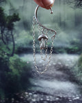 Silver Mushroom Ear Cuff - Dangle Chain Earring