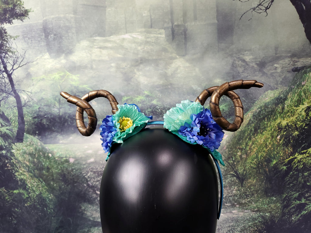 Floral Horned Headband - Teal and Blue
