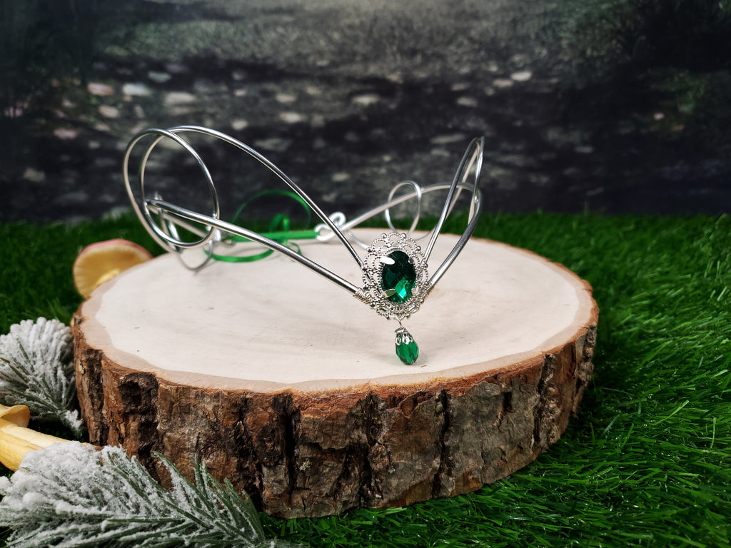 Simple Silver Elven Crown - Custom Jewel Color