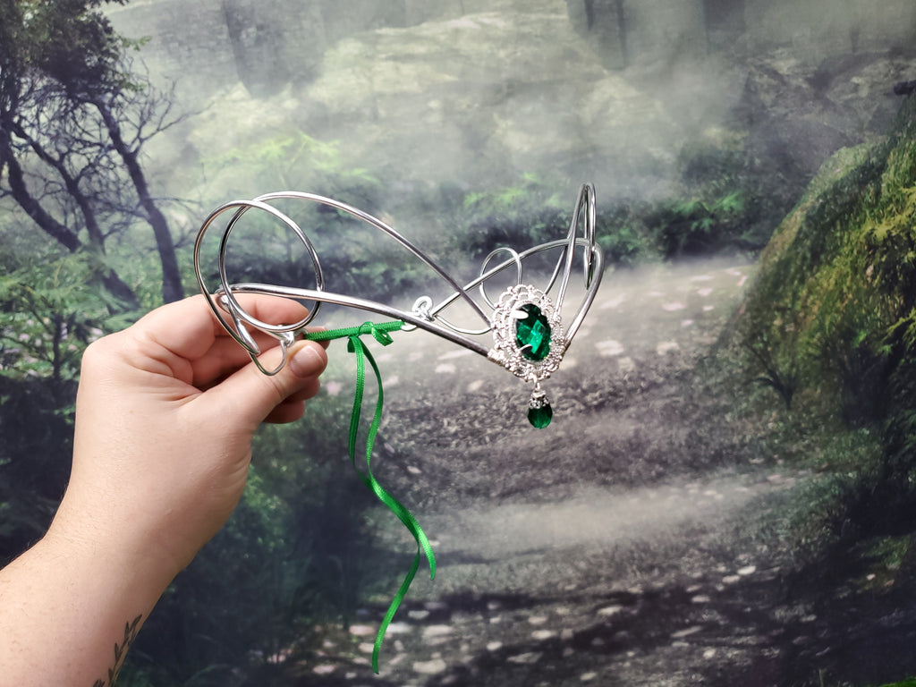 Simple Silver Elven Crown - Custom Jewel Color
