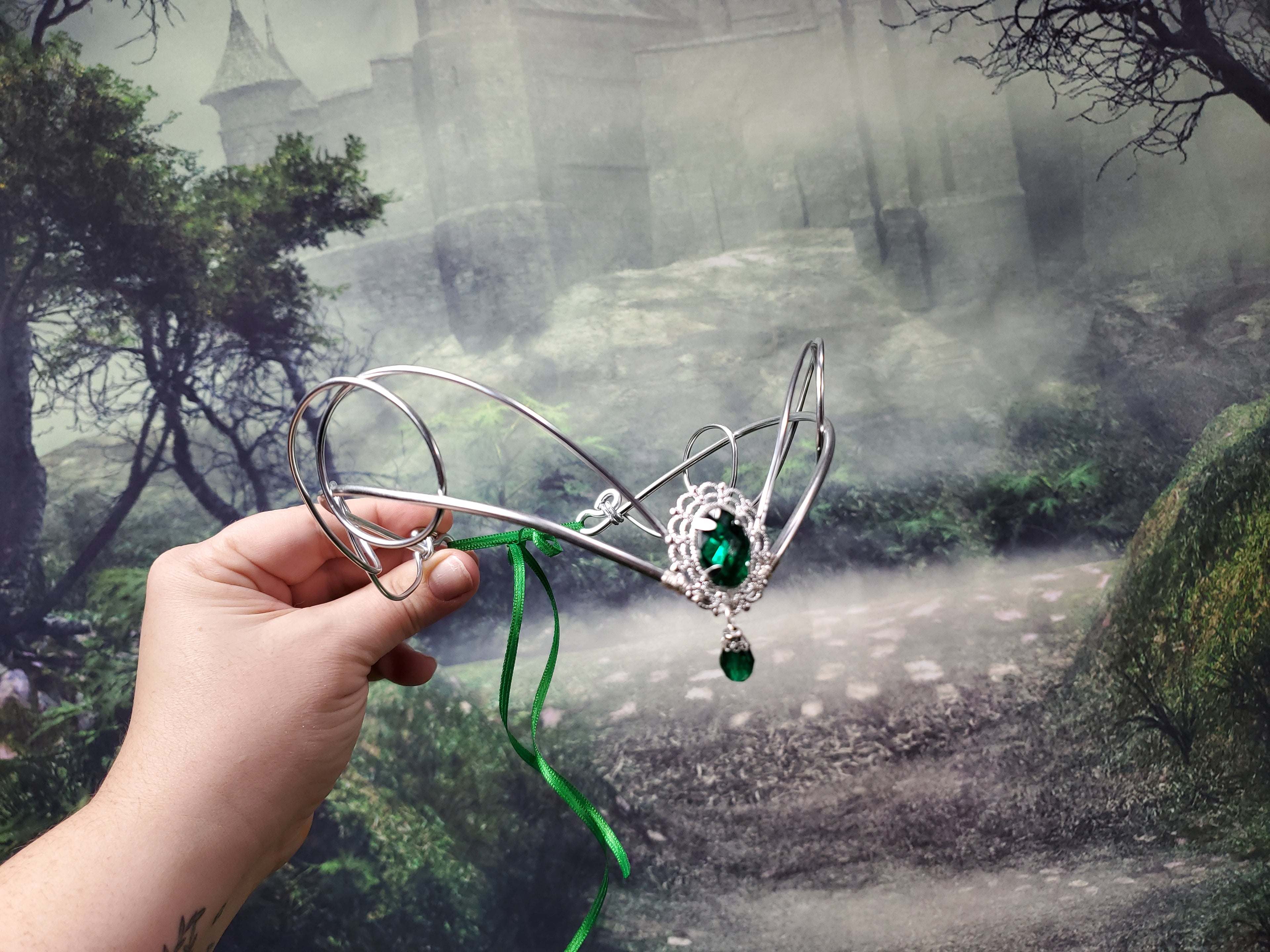Simple Silver Elven Crown - Custom Jewel Color