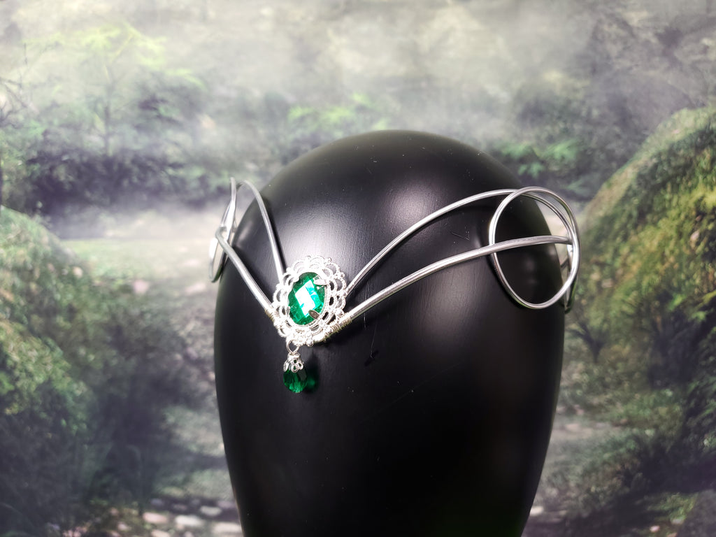 Simple Silver Elven Crown - Custom Jewel Color