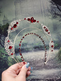 Jeweled Silver Filigree Halo Crown in Ruby Red