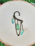 Crystal Point and Leaves Ear Cuffs - Bronze Ear Cuffs - Dangle Chain Earring