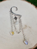 Silver Fairy Flower Bud Ear Cuff - Dangle Chain Earring