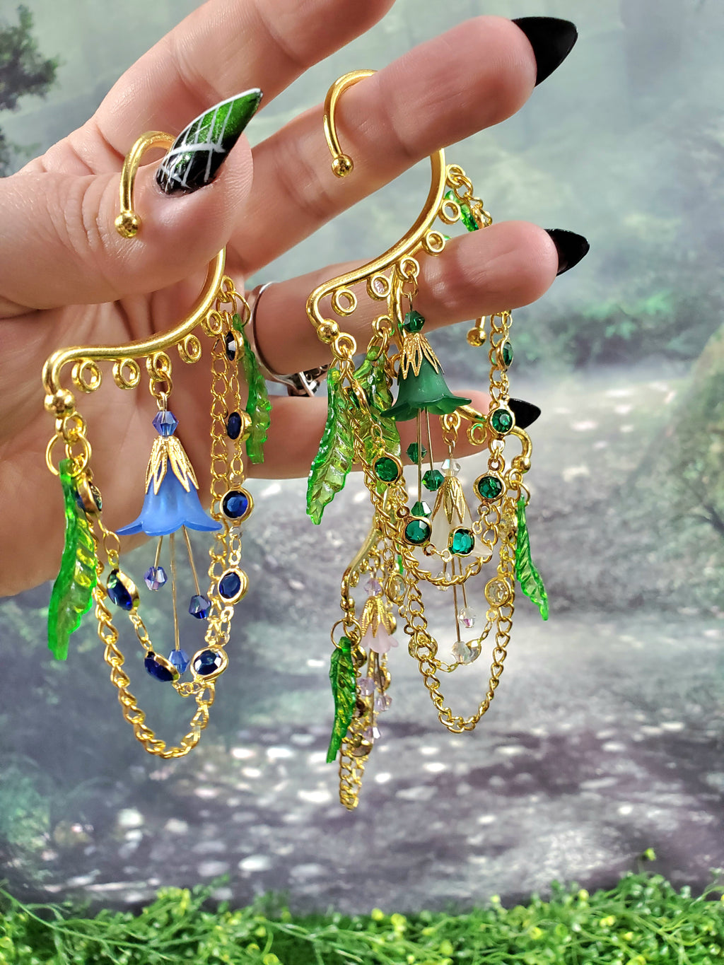 Fairy Flower Ear Cuff in Silver - Flower Dangle Chain