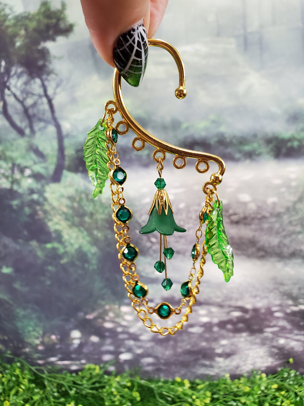 Fairy Flower Ear Cuff in Silver - Flower Dangle Chain