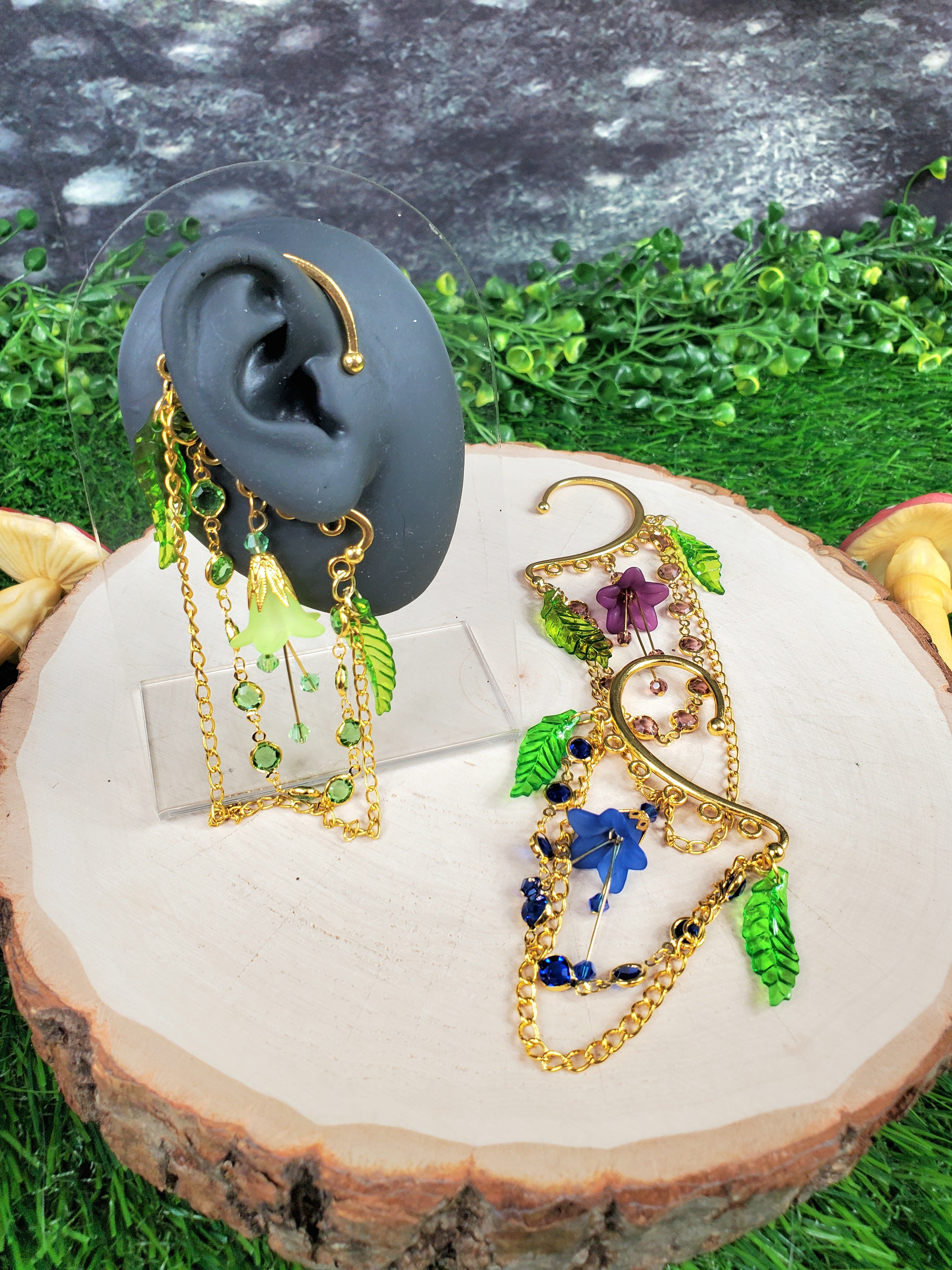 Fairy Flower Ear Cuff in Gold - Flower Dangle Chain