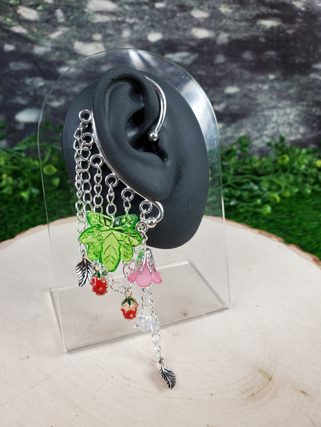 Silver Strawberry Supreme Ear Cuff - Dangle Chain Earring