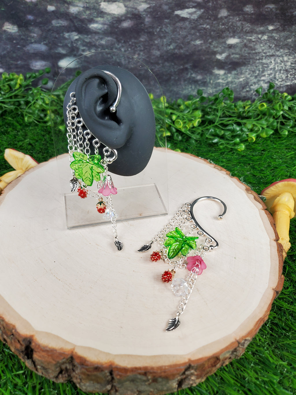 Silver Strawberry Supreme Ear Cuff - Dangle Chain Earring