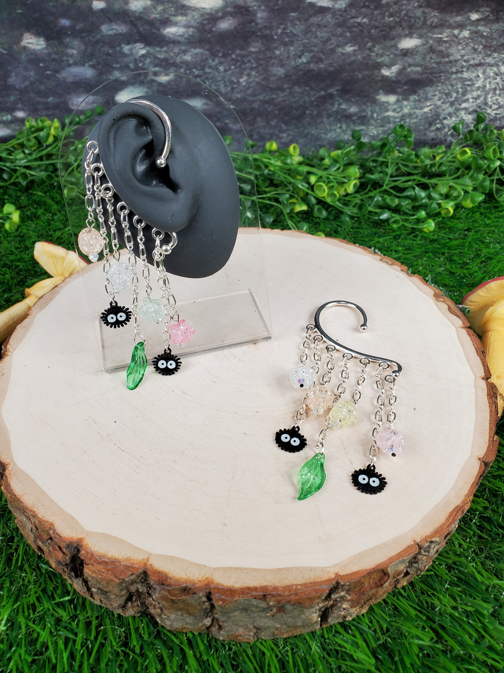 Soot Sprite Ear Cuff in Silver - Dust Bunny Dangle Chain